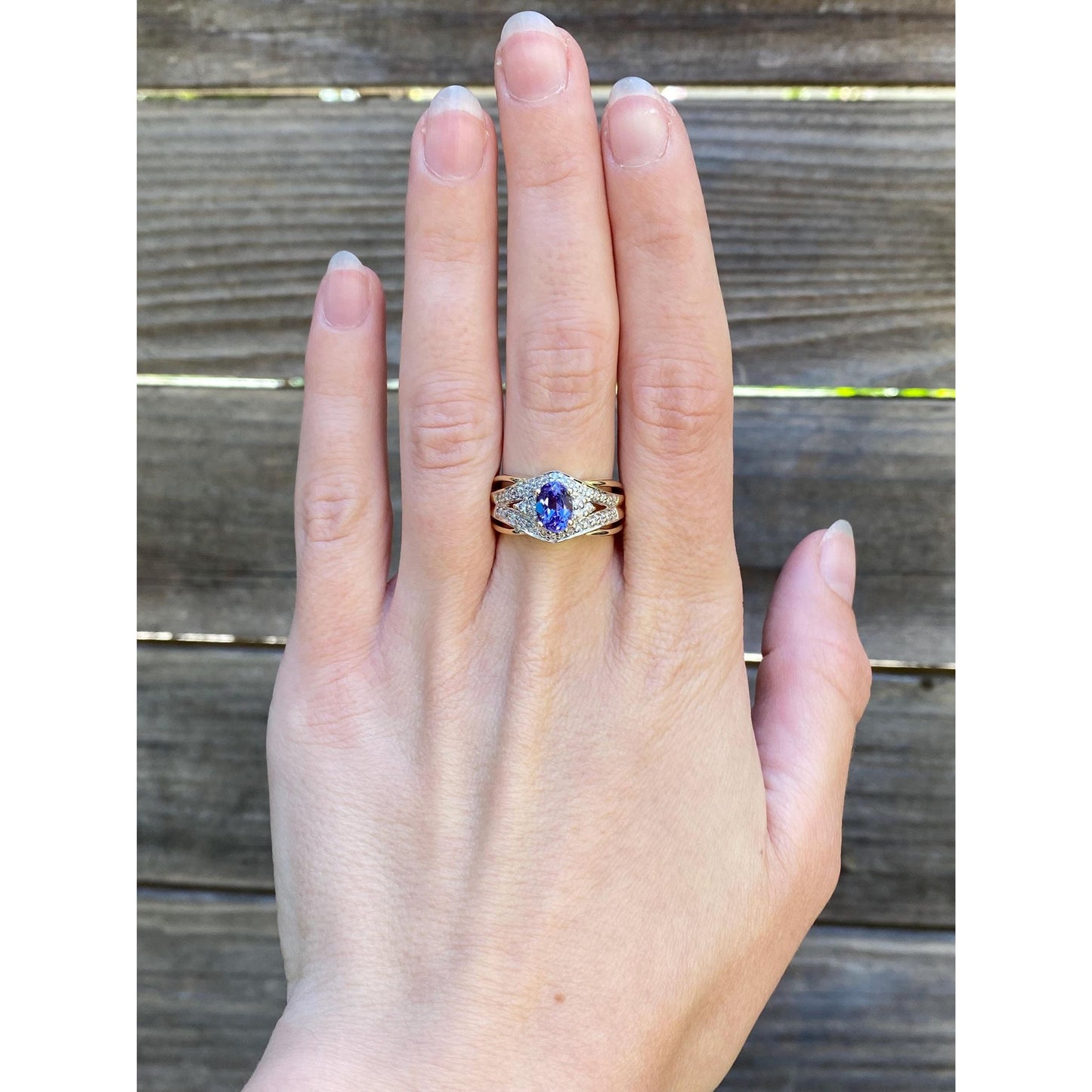 Solid 14k Yellow Gold Diamond Tanzanite Ring - Size 6.75