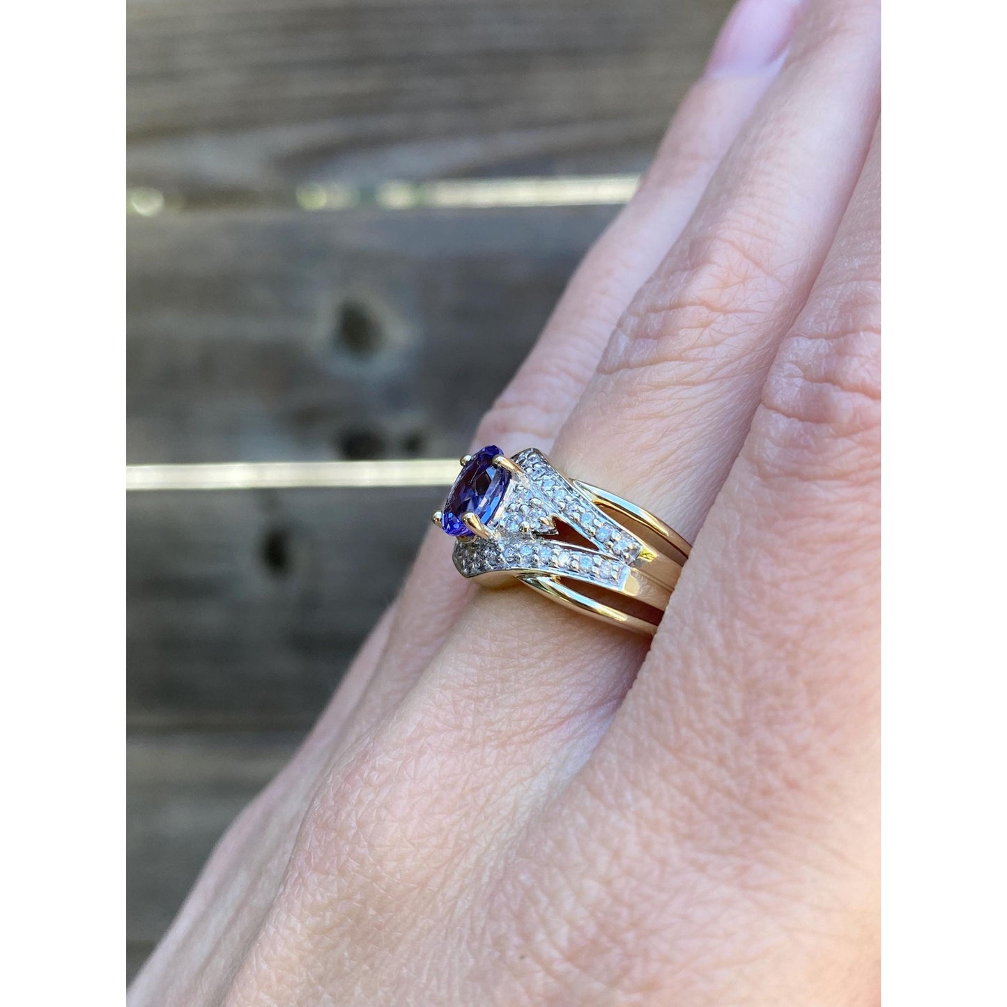 Solid 14k Yellow Gold Diamond Tanzanite Ring - Size 6.75
