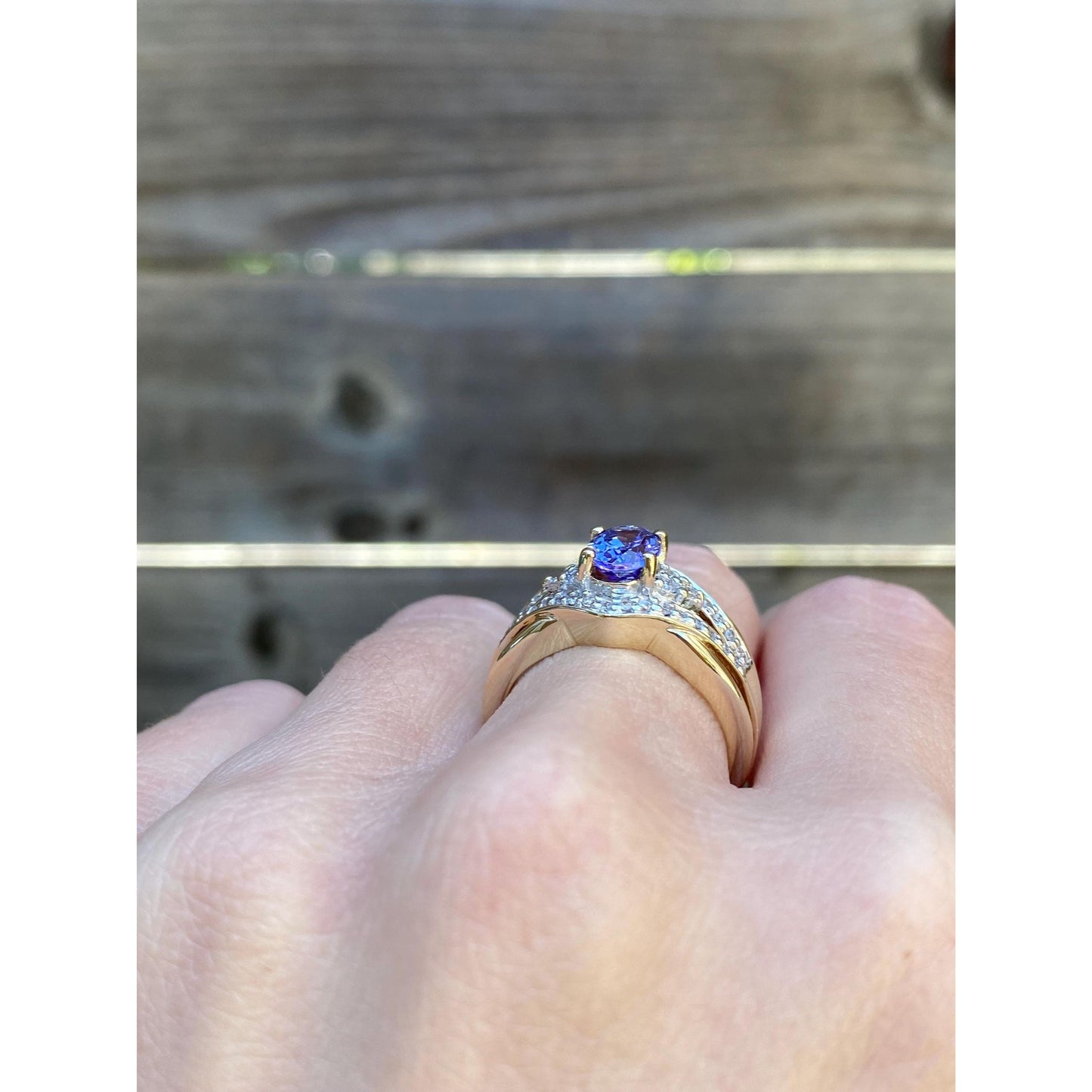 Solid 14k Yellow Gold Diamond Tanzanite Ring - Size 6.75