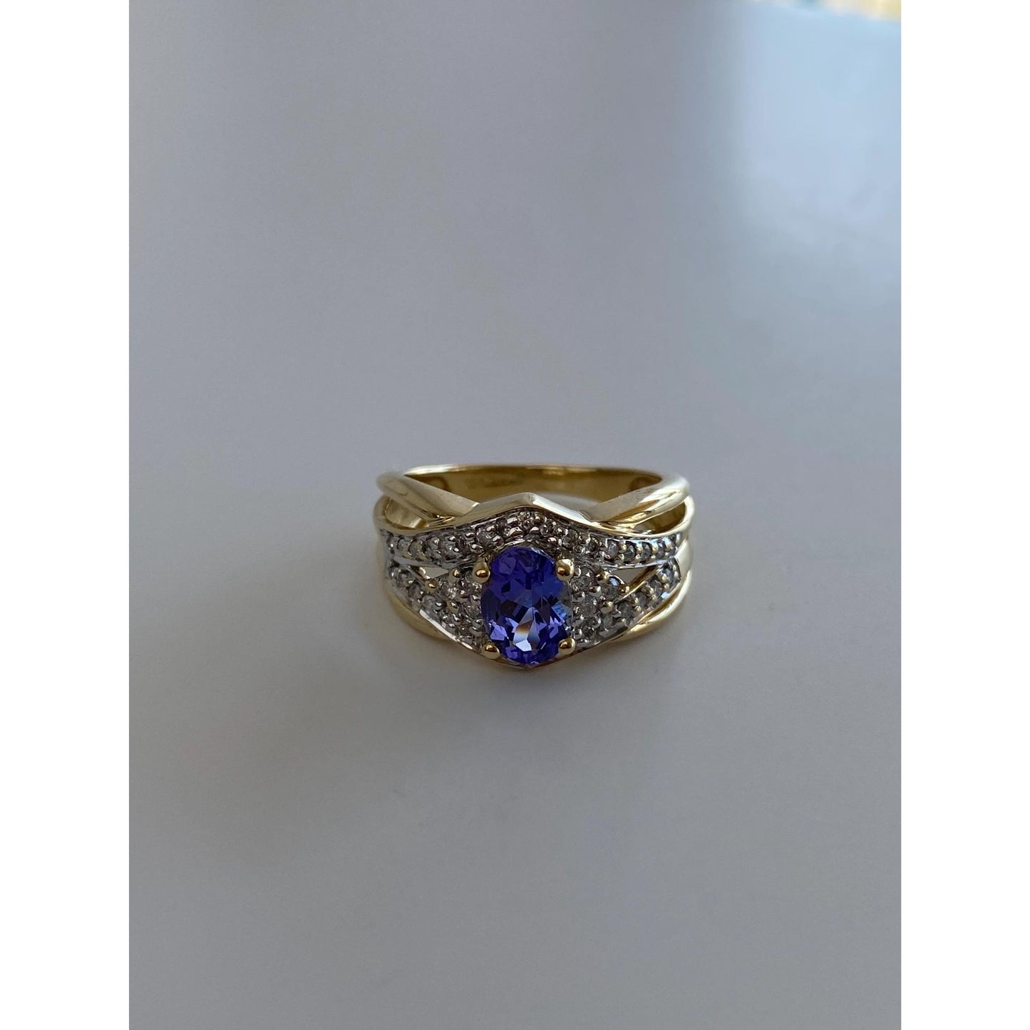 Solid 14k Yellow Gold Diamond Tanzanite Ring - Size 6.75