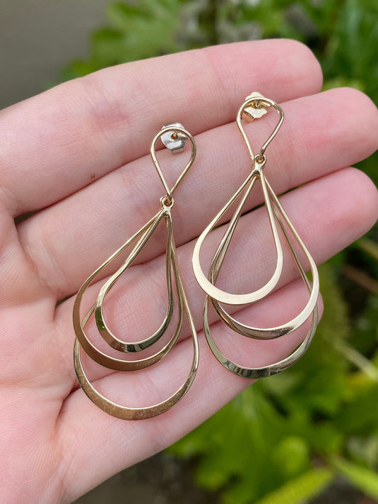 Vintage Solid 14k Yellow Gold Teardrop Dangle Stud Earrings