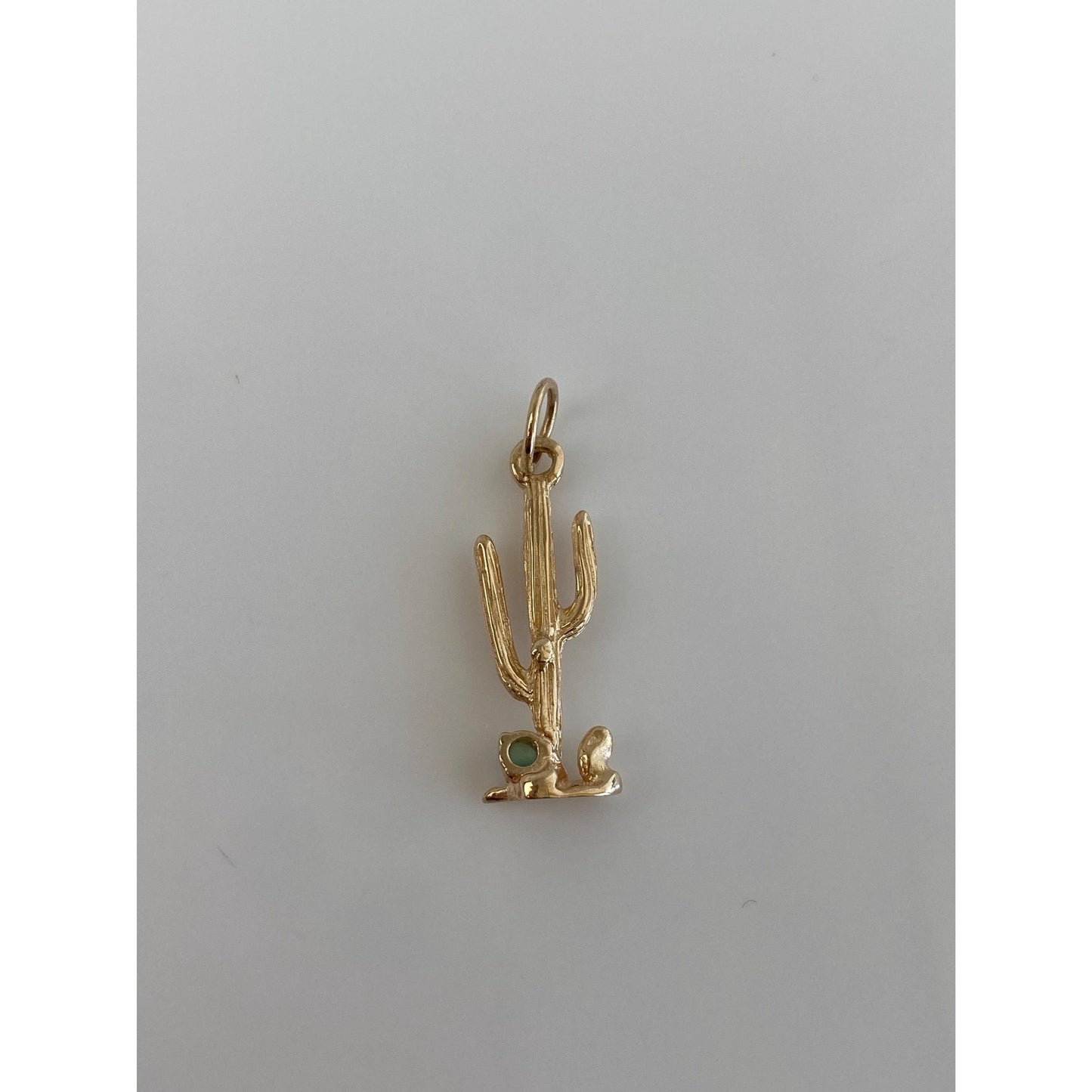 Vintage Solid 14k Yellow Gold Blue Enamel Bead Cactus Charm