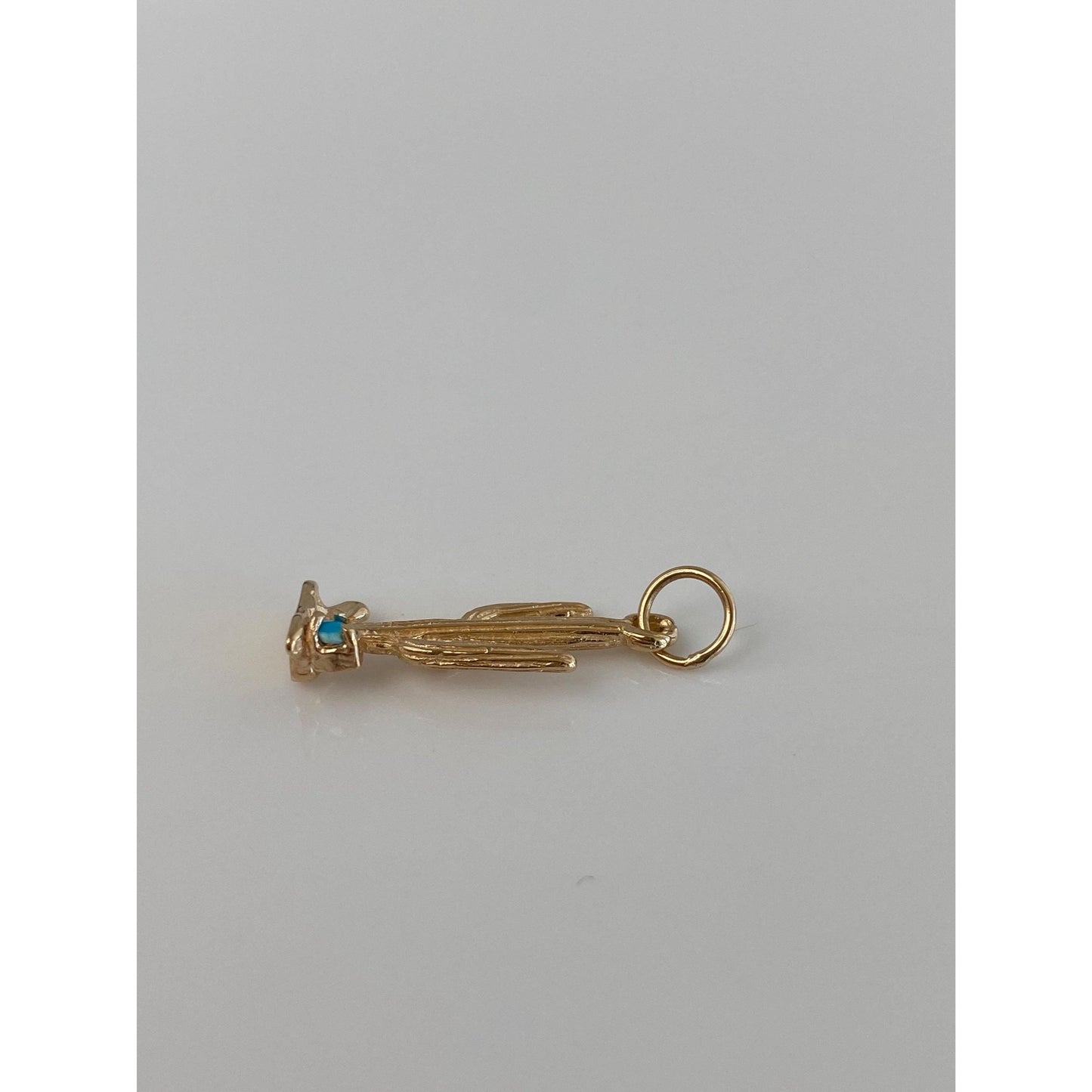 Vintage Solid 14k Yellow Gold Blue Enamel Bead Cactus Charm