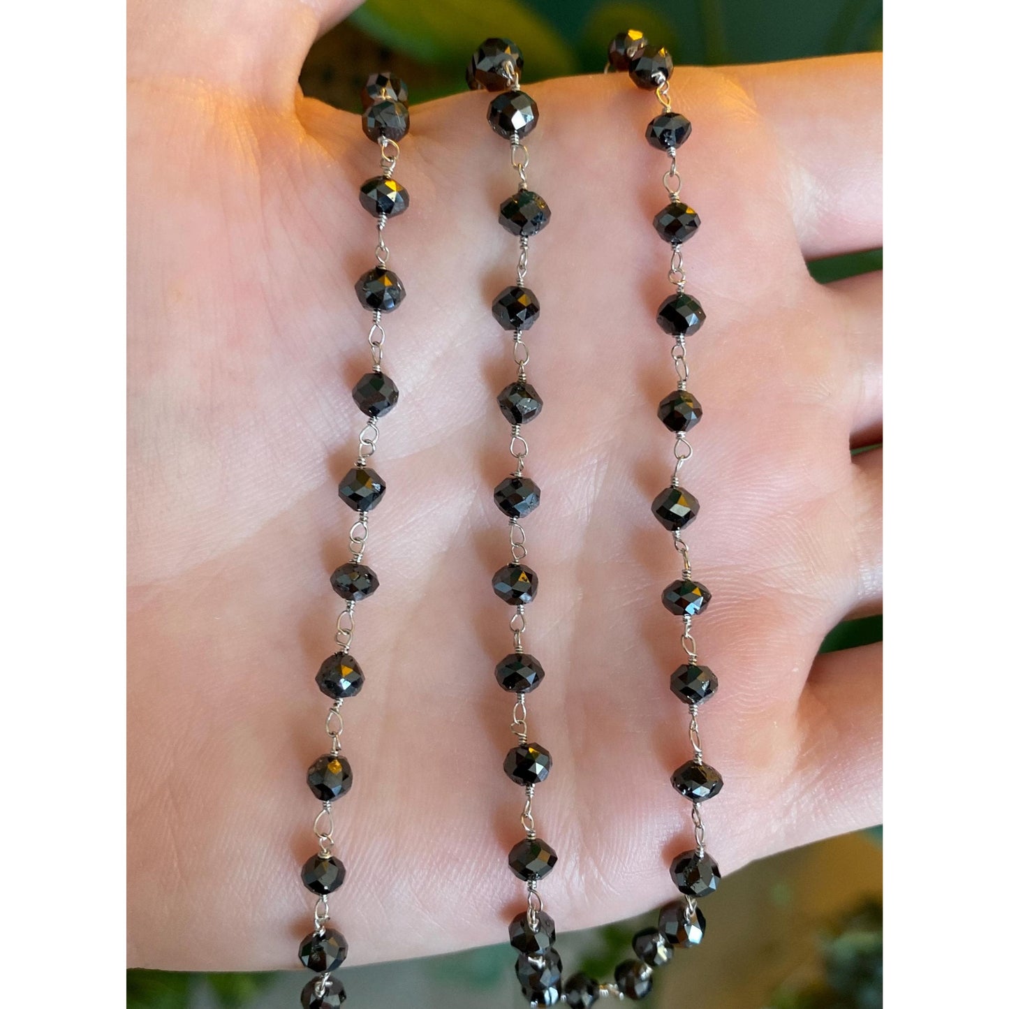 Vintage Solid 14k White Gold Faceted Hematite Bead Link Necklace - 17.75 inches