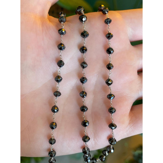 Vintage Solid 14k White Gold Faceted Hematite Bead Link Necklace - 17.75 inches