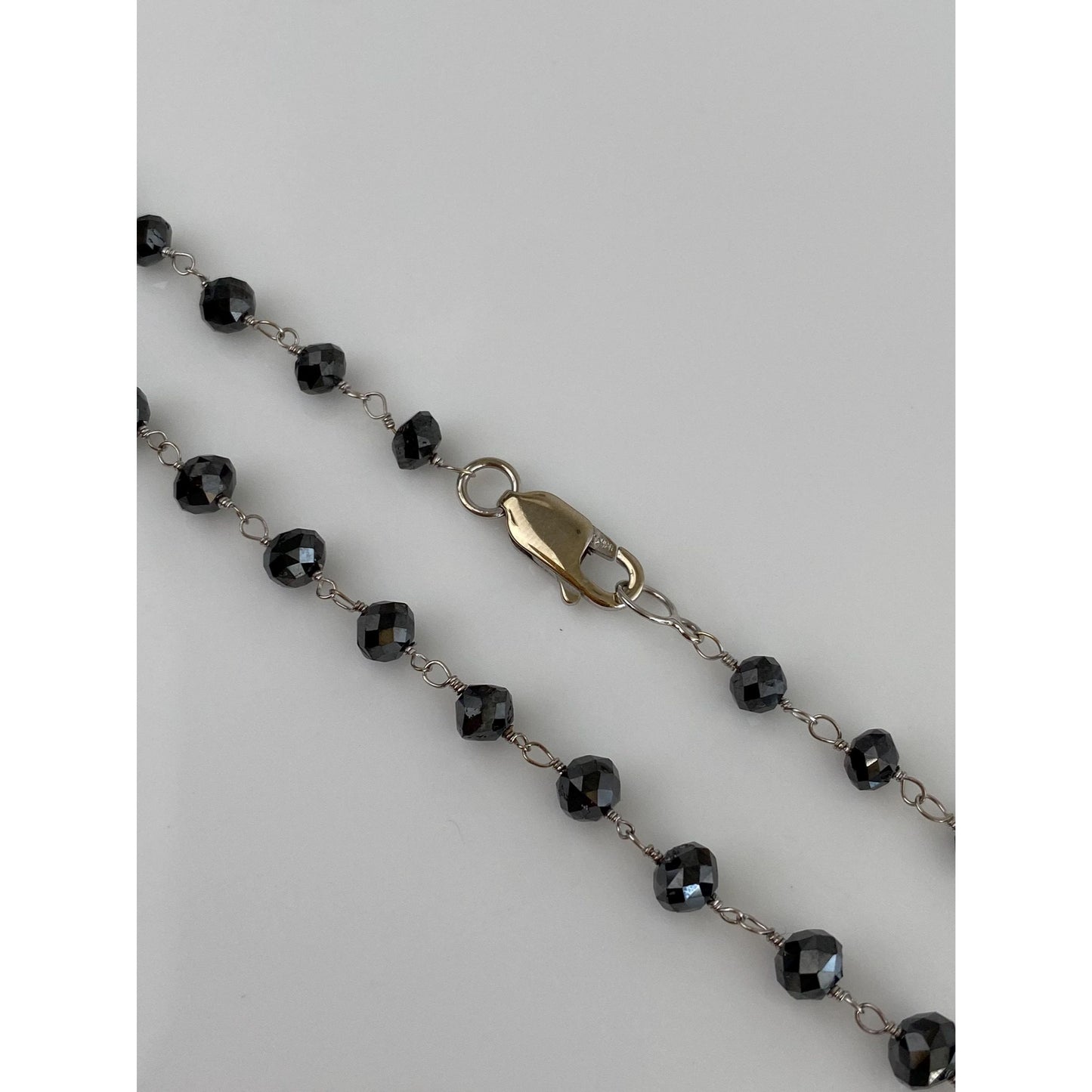 Vintage Solid 14k White Gold Faceted Hematite Bead Link Necklace - 17.75 inches