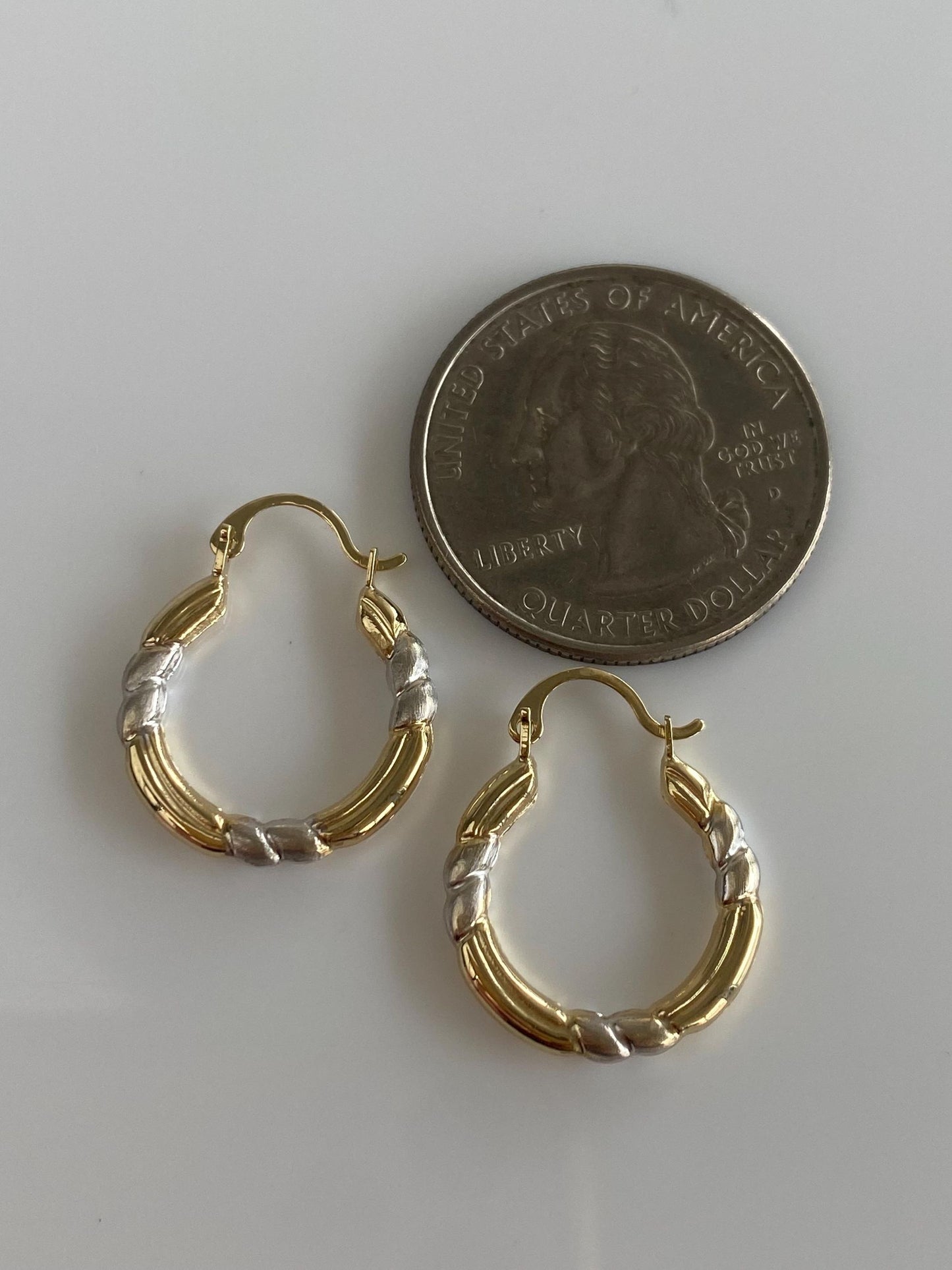 Vintage 14k White & Yellow Gold Design Hoop Earrings