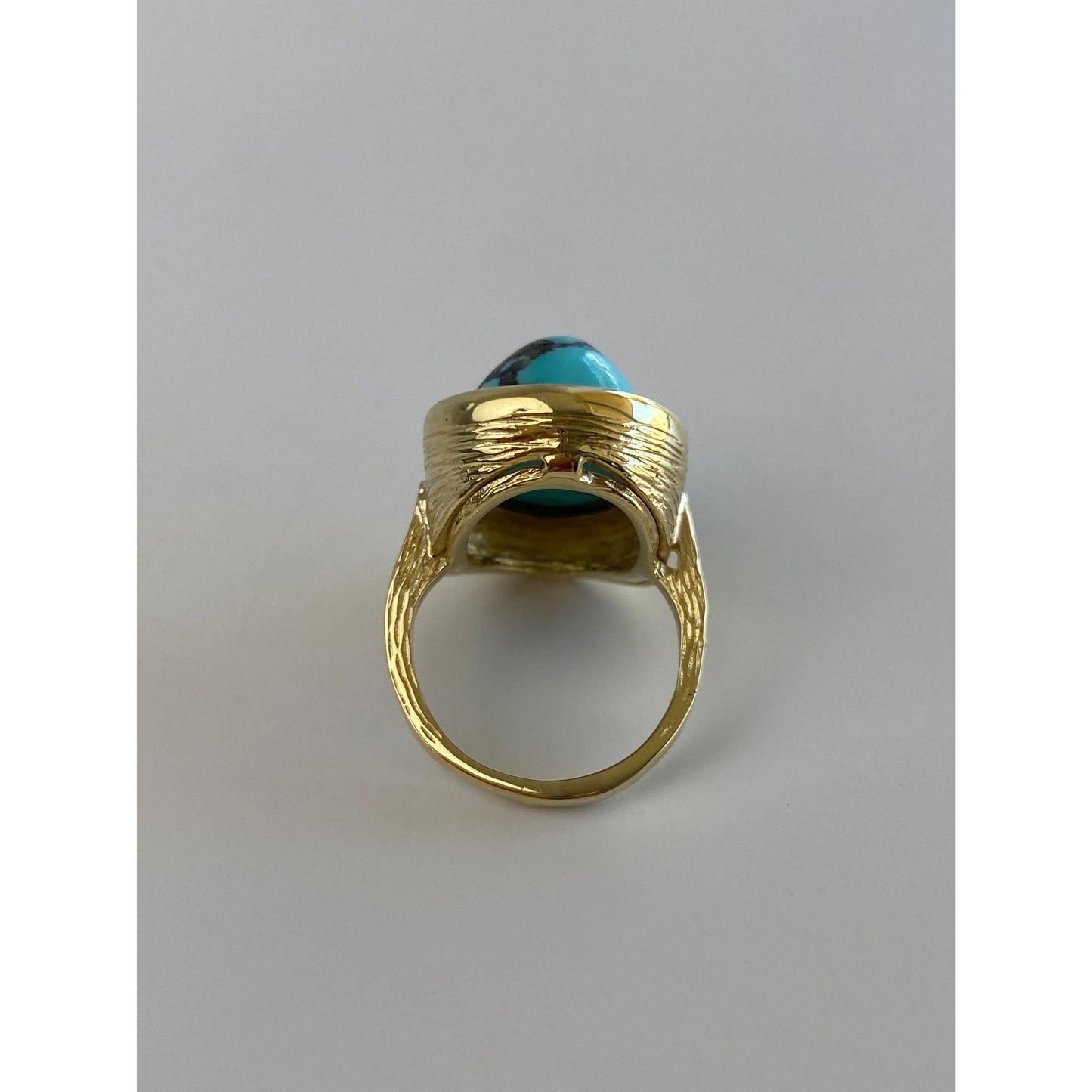 Vintage Solid 14k Yellow Gold Turquoise Ring - Size 2.75
