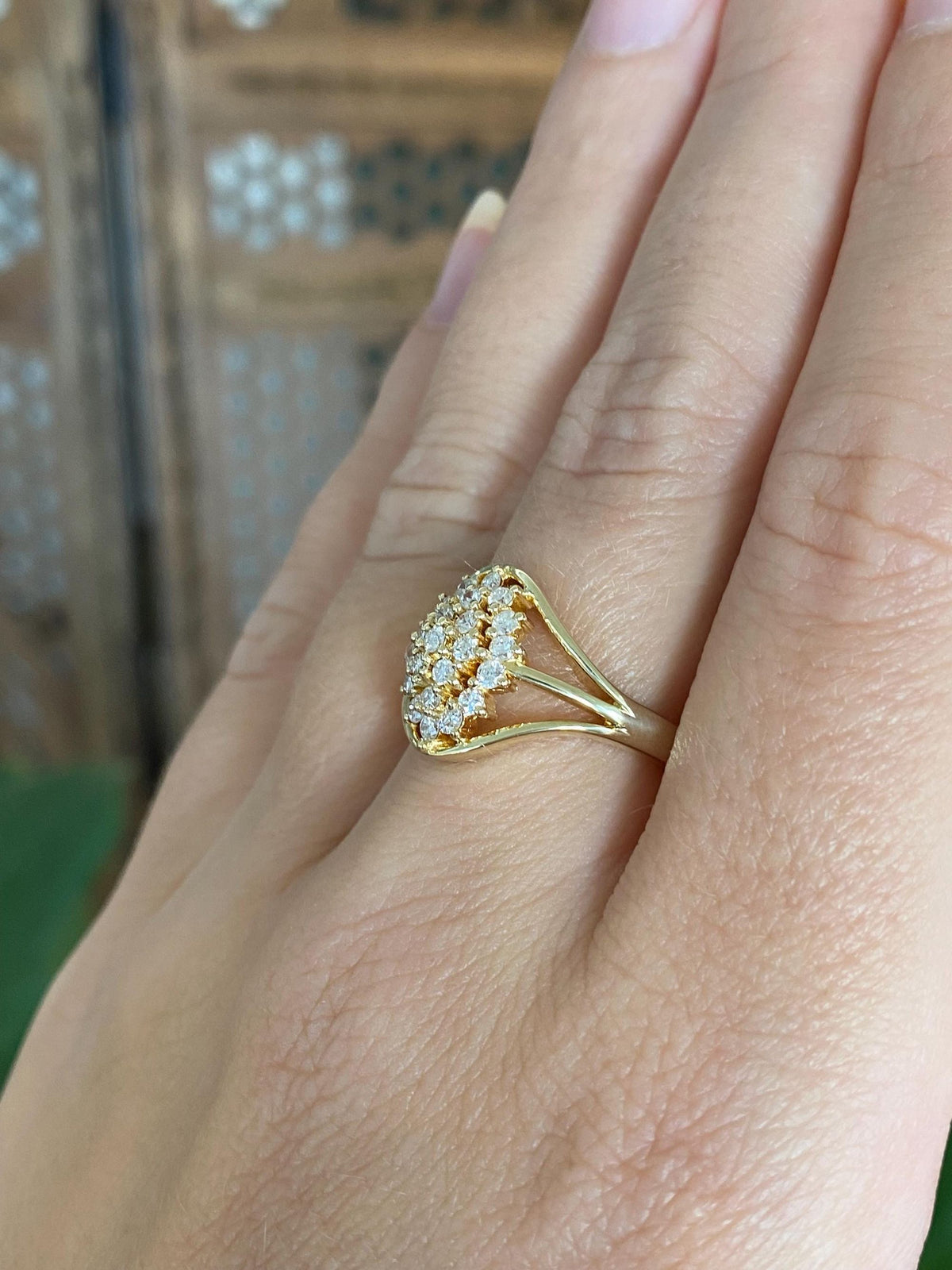 Vintage Solid 14k Yellow Gold Diamond Cluster Ring - Size 6.75