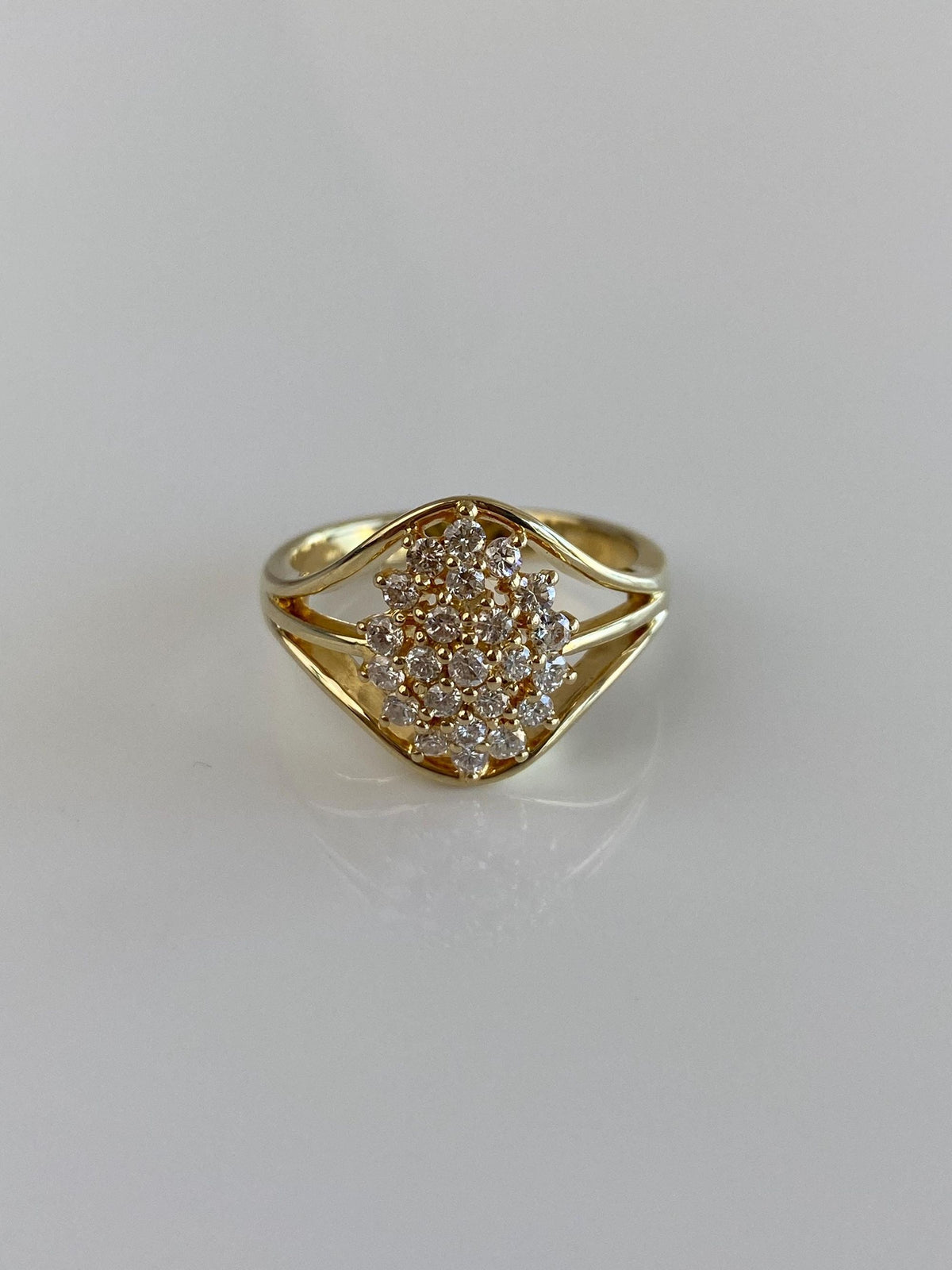 Vintage Solid 14k Yellow Gold Diamond Cluster Ring - Size 6.75