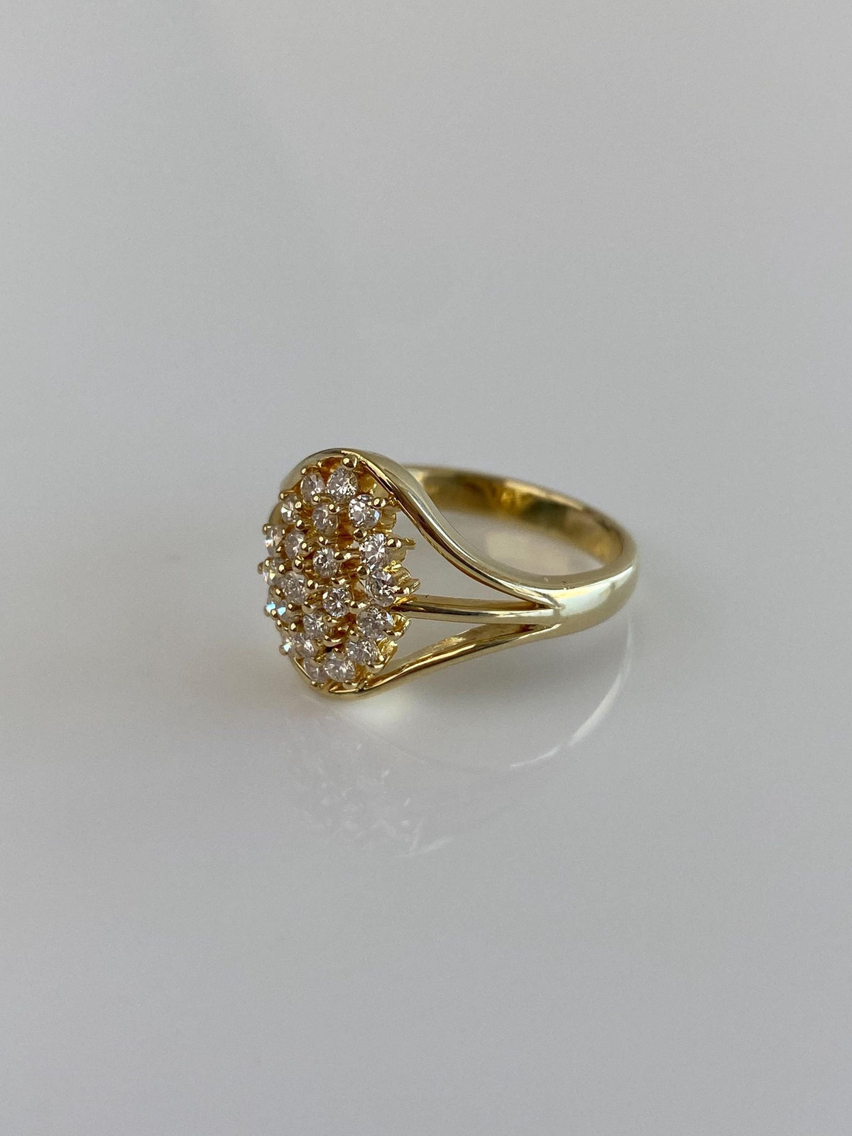 Vintage Solid 14k Yellow Gold Diamond Cluster Ring - Size 6.75