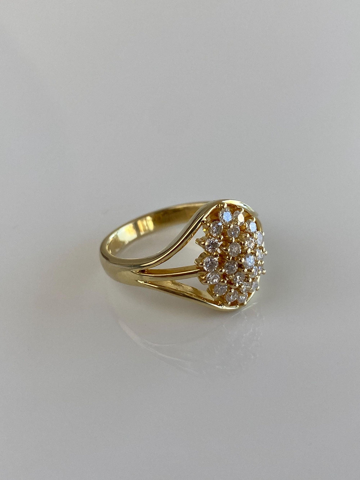 Vintage Solid 14k Yellow Gold Diamond Cluster Ring - Size 6.75