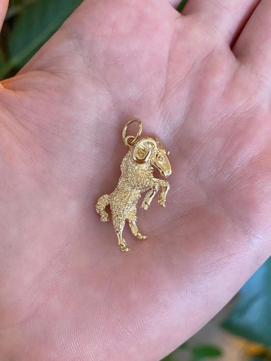 Vintage Solid 14k Yellow Gold Aries Zodiac Charm