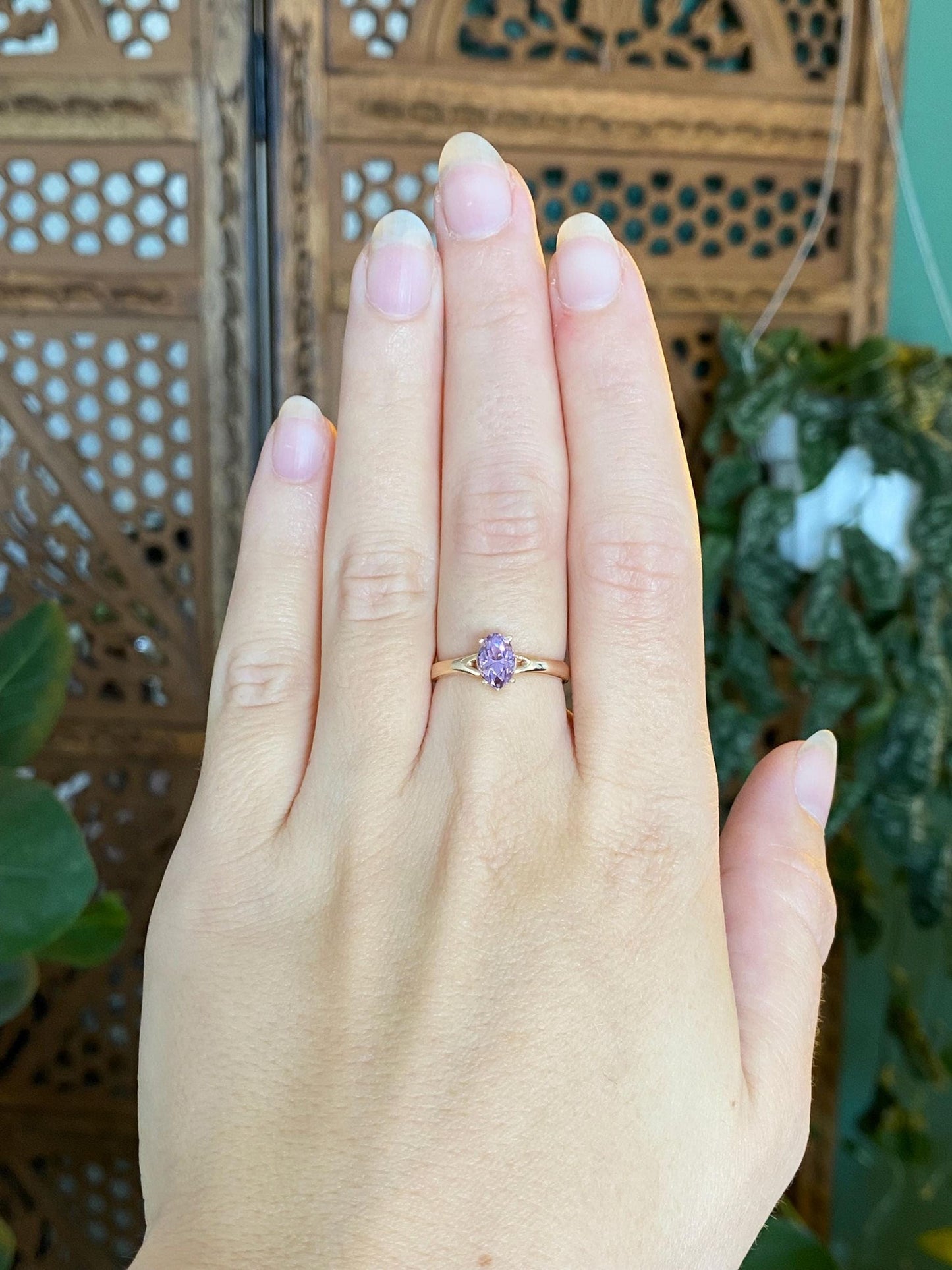 Vintage Solid 14k Yellow Gold Amethyst Ring - Size 6.5