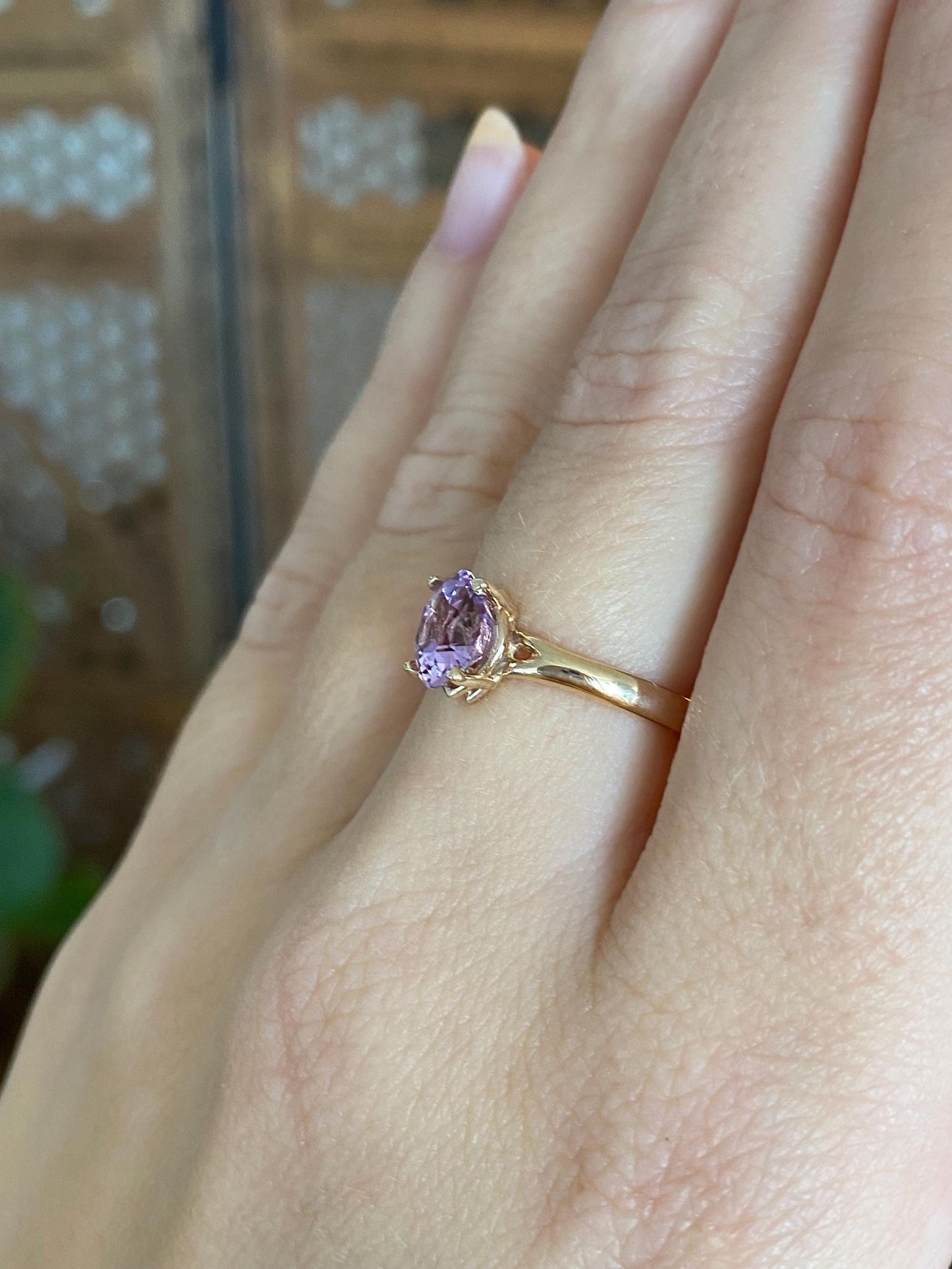 Vintage Solid 14k Yellow Gold Amethyst Ring - Size 6.5