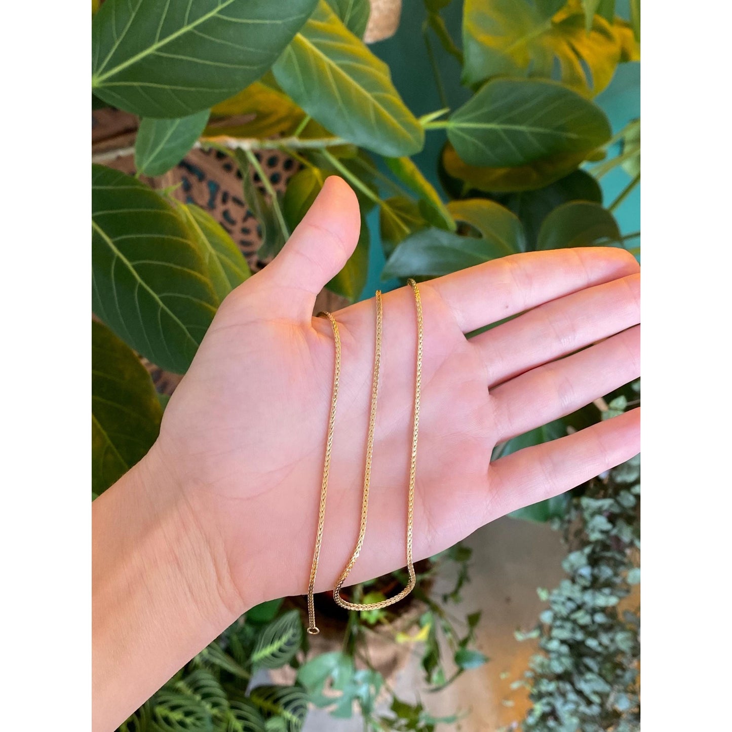 Solid 14k Yellow Gold Square Wheat Chain Necklace - 20 inches