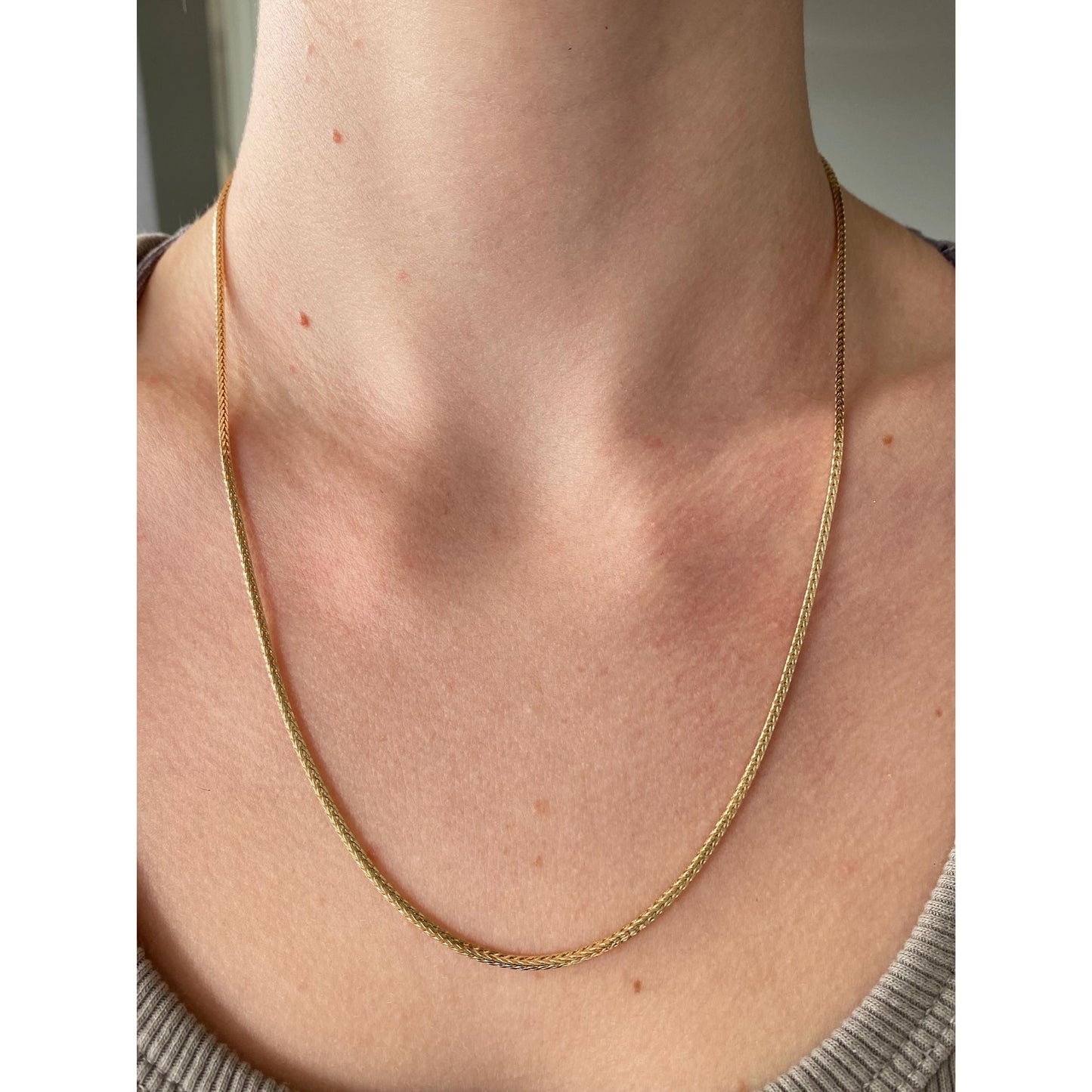 Solid 14k Yellow Gold Square Wheat Chain Necklace - 20 inches