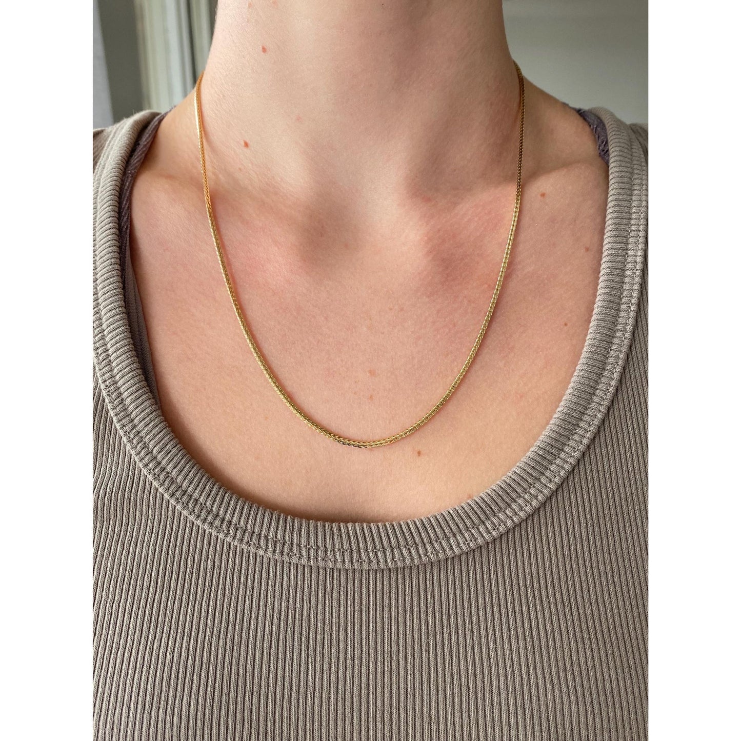 Solid 14k Yellow Gold Square Wheat Chain Necklace - 20 inches