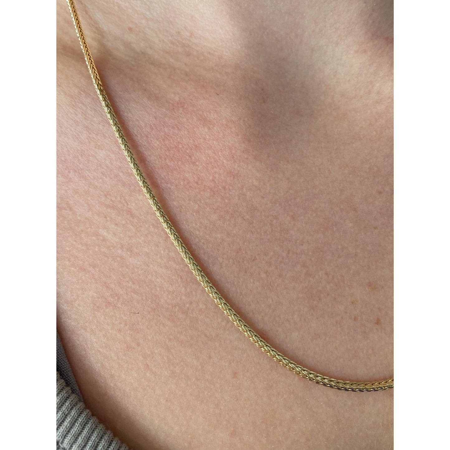 Solid 14k Yellow Gold Square Wheat Chain Necklace - 20 inches