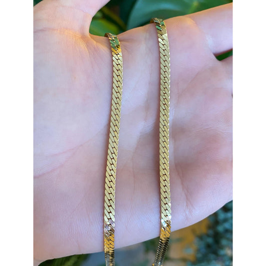 Vintage Solid 14k Yellow Gold Chunky Herringbone Chain Choker Necklace - 15 inches