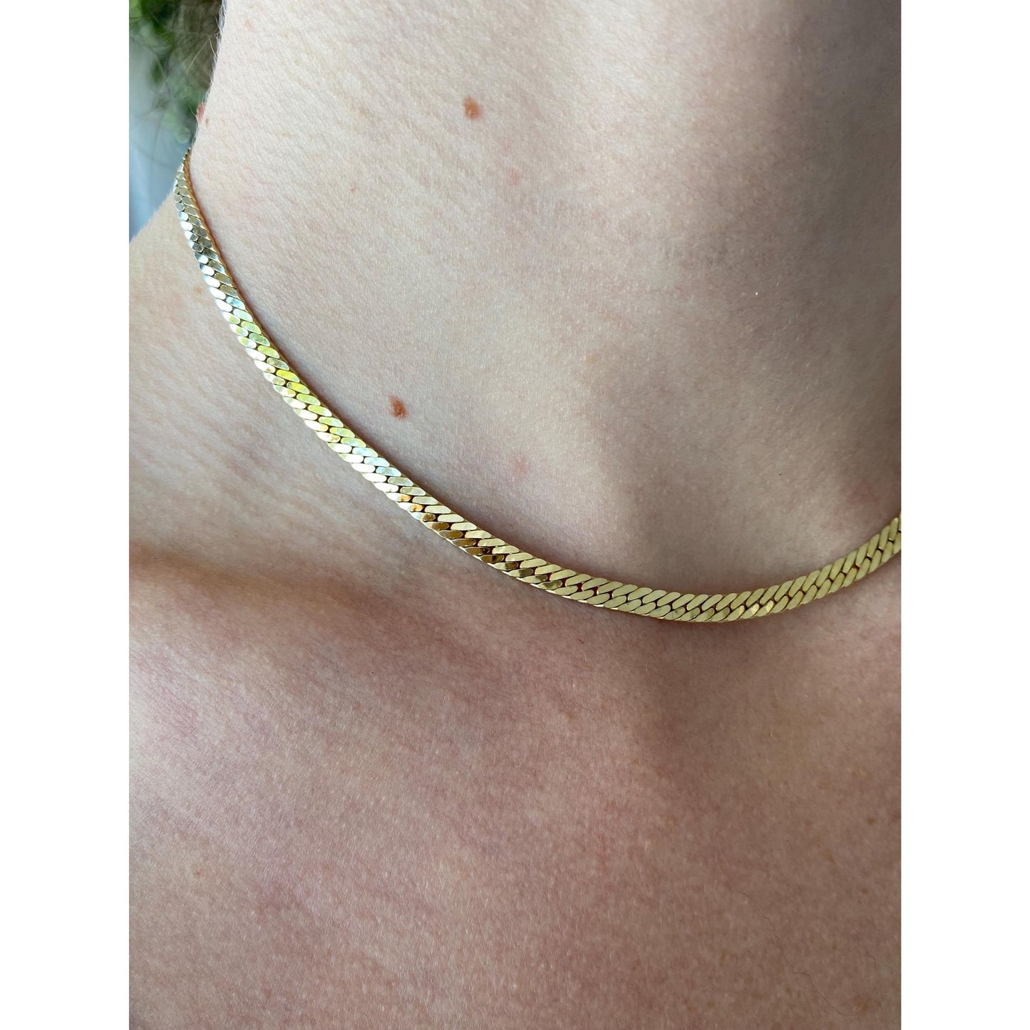 Vintage Solid 14k Yellow Gold Chunky Herringbone Chain Choker Necklace - 15 inches