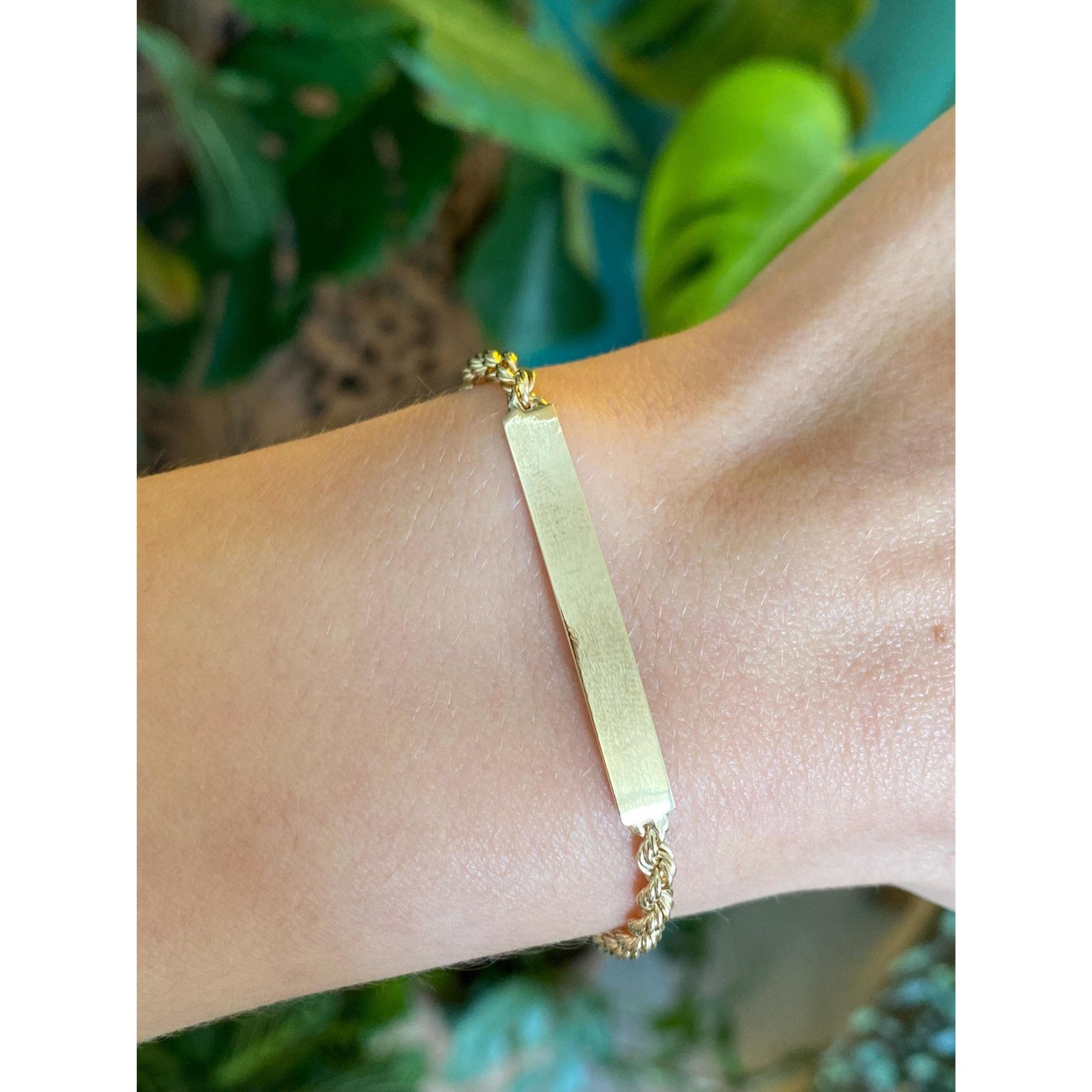 Vintage Solid 14k Yellow Gold Rope Chain ID Bracelet - 6 inches