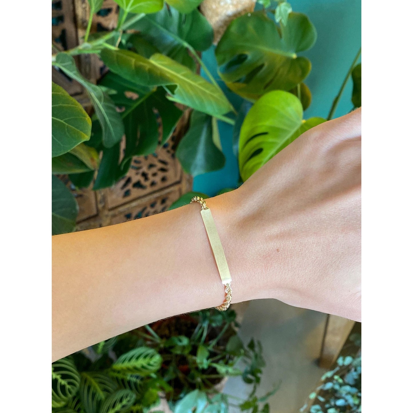 Vintage Solid 14k Yellow Gold Rope Chain ID Bracelet - 6 inches