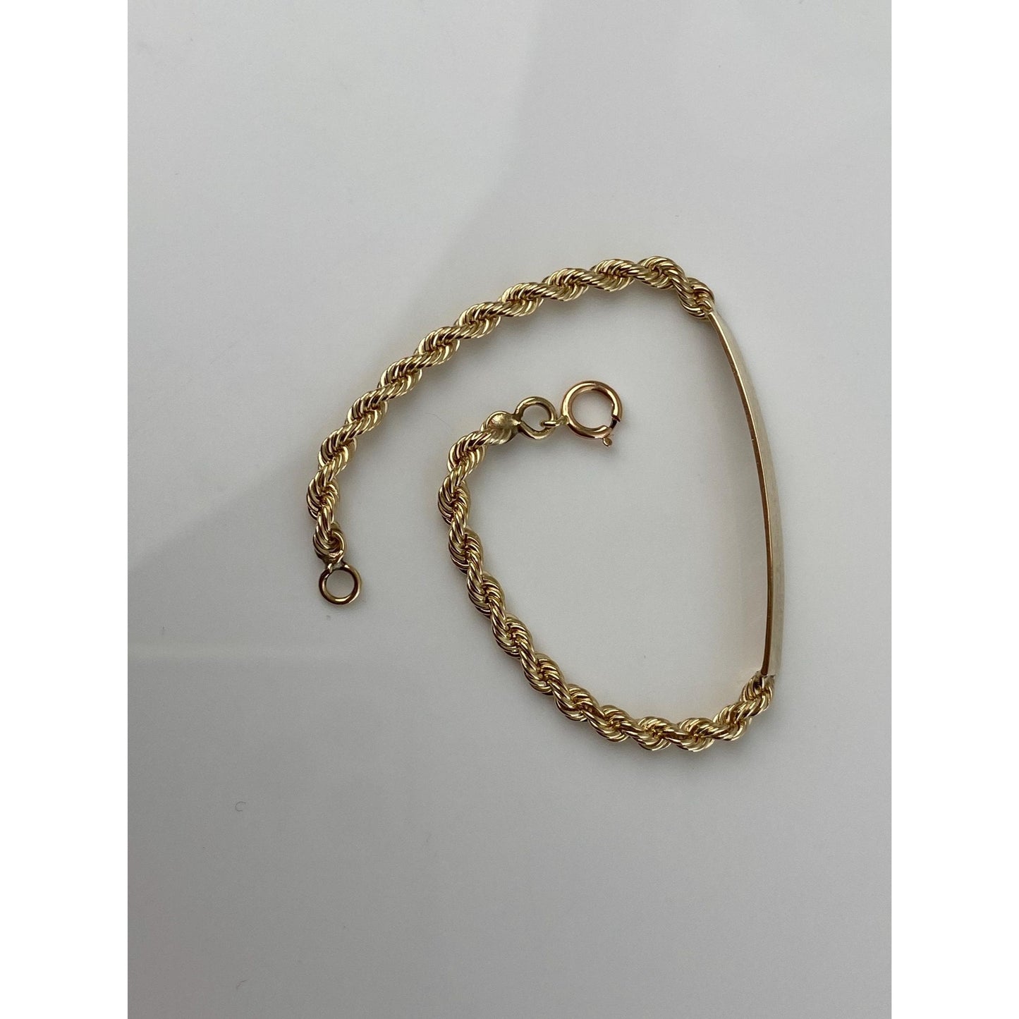 Vintage Solid 14k Yellow Gold Rope Chain ID Bracelet - 6 inches