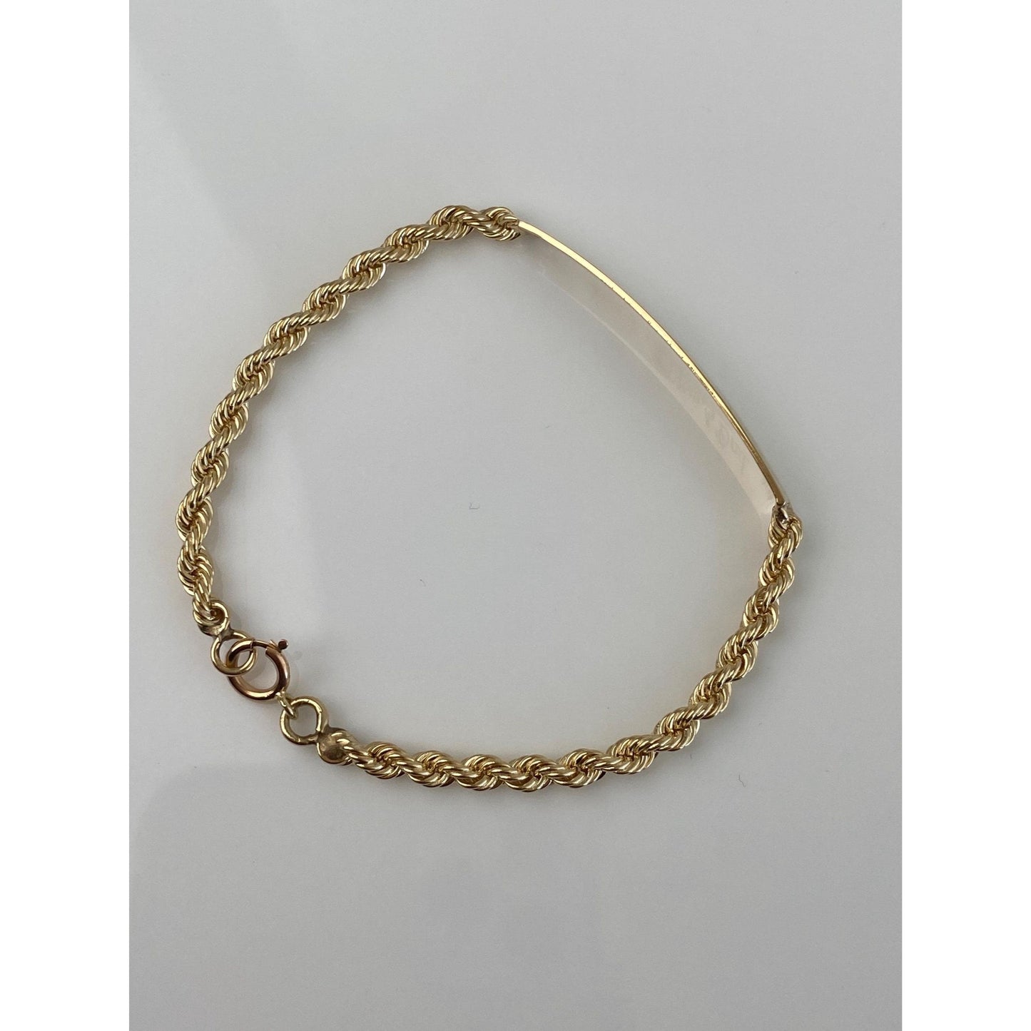 Vintage Solid 14k Yellow Gold Rope Chain ID Bracelet - 6 inches