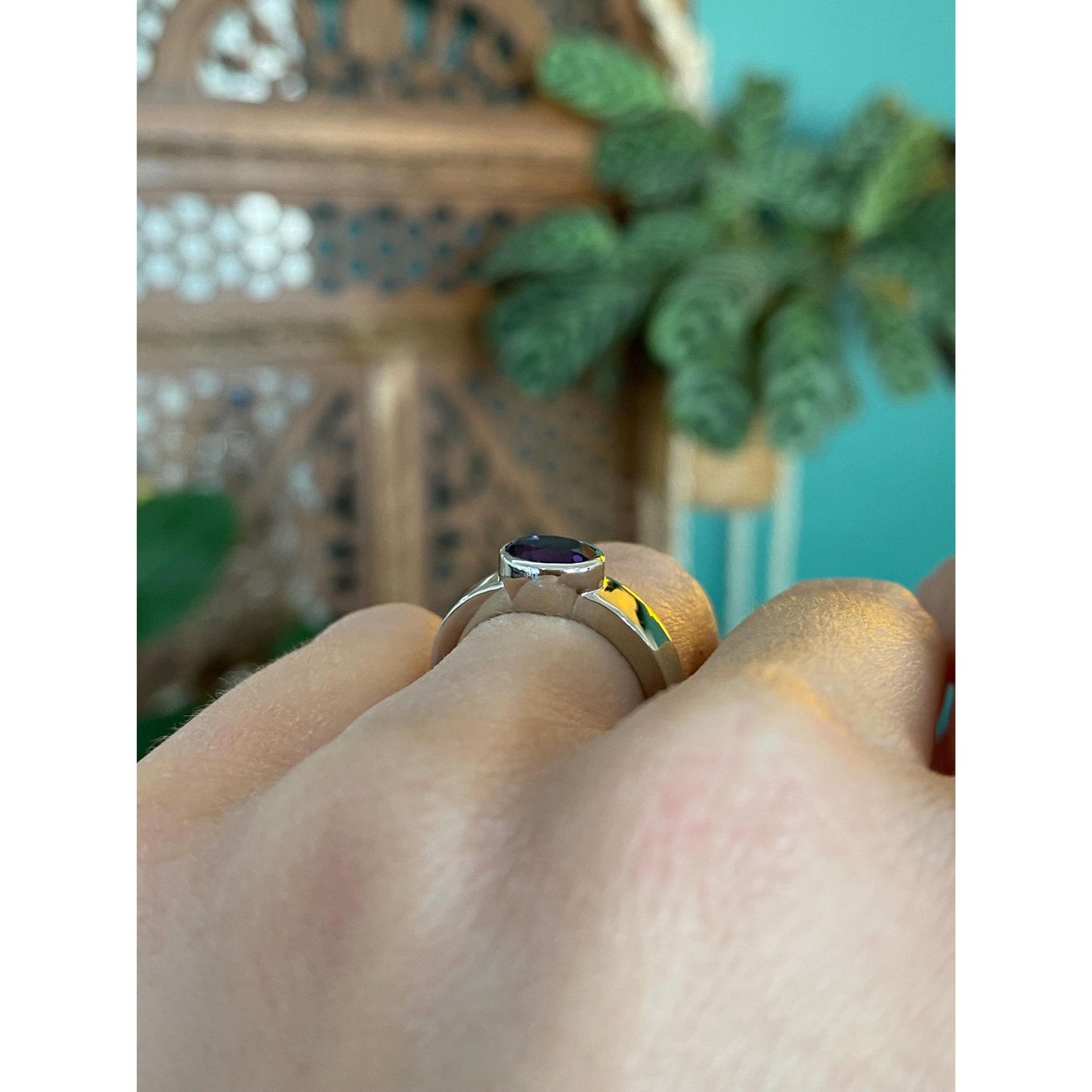 Vintage Solid 14k White Gold Amethyst Ring Band - Size 4.5