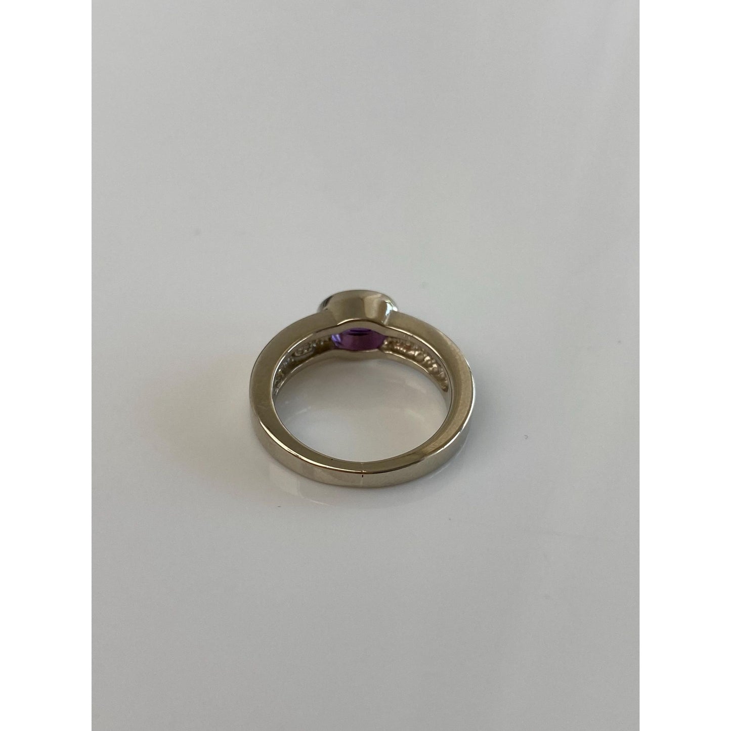 Vintage Solid 14k White Gold Amethyst Ring Band - Size 4.5