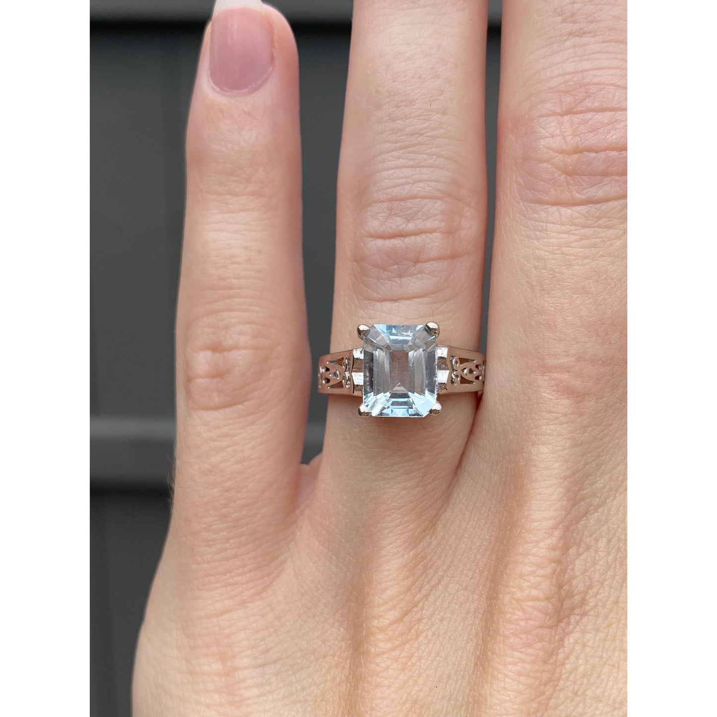 Vintage Solid 14k White Gold Diamond Aquamarine Ring - Size 5.75