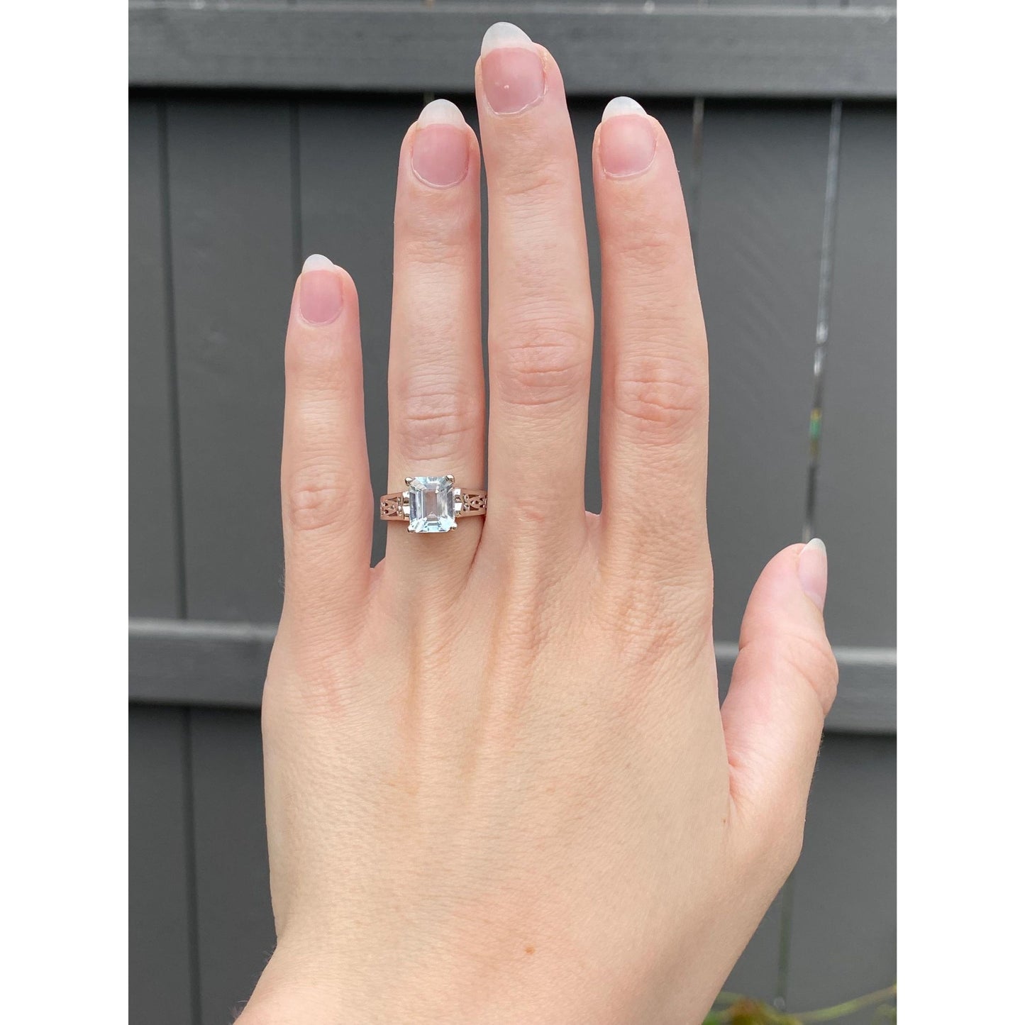 Vintage Solid 14k White Gold Diamond Aquamarine Ring - Size 5.75