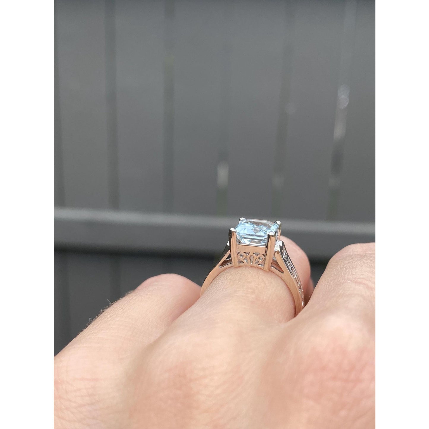 Vintage Solid 14k White Gold Diamond Aquamarine Ring - Size 5.75