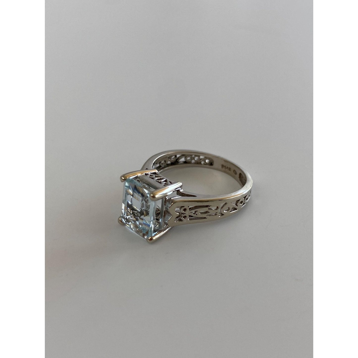 Vintage Solid 14k White Gold Diamond Aquamarine Ring - Size 5.75