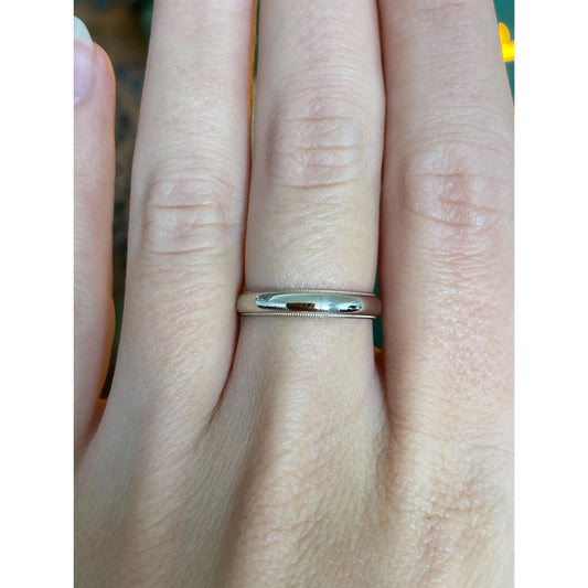 Vintage Solid 14k White Gold Miligrain Ring Band - Size 6.5