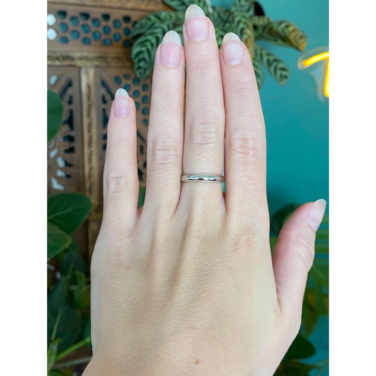 Vintage Solid 14k White Gold Miligrain Ring Band - Size 6.5