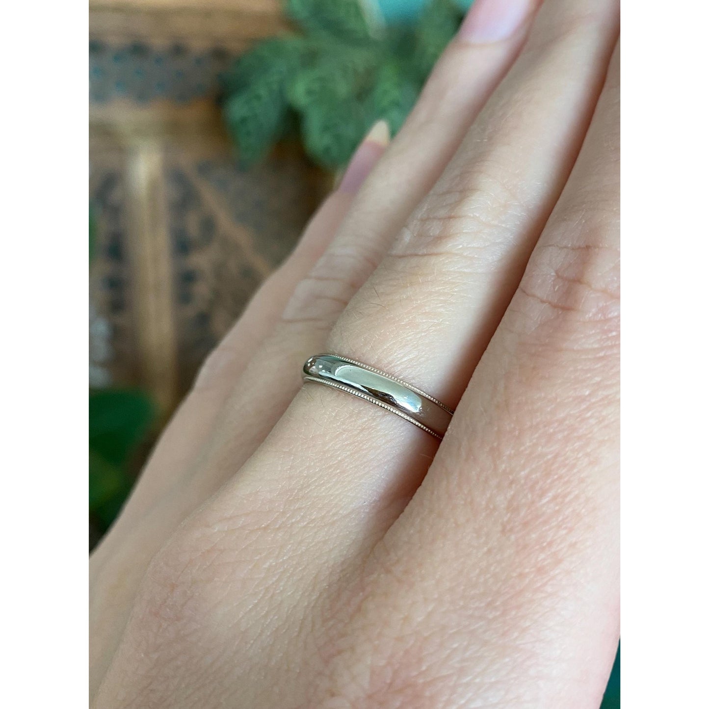 Vintage Solid 14k White Gold Miligrain Ring Band - Size 6.5