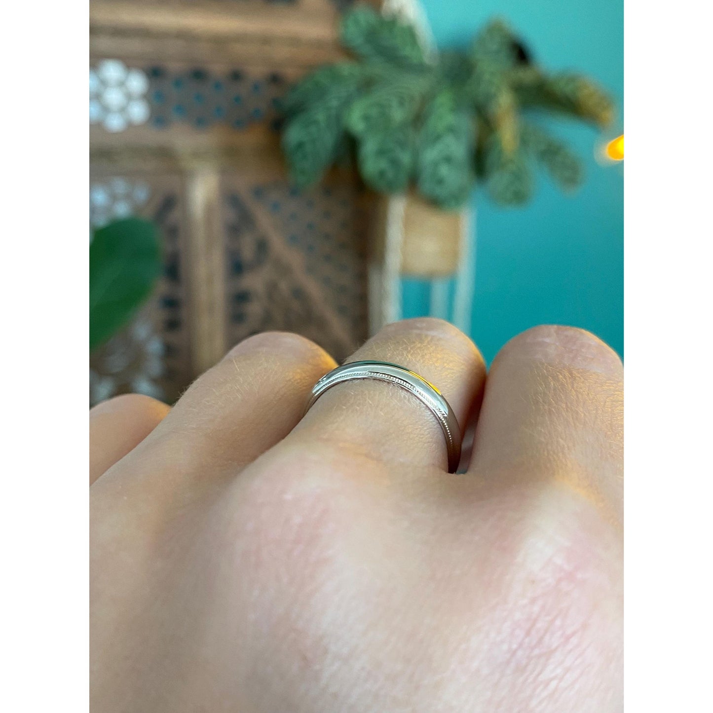 Vintage Solid 14k White Gold Miligrain Ring Band - Size 6.5