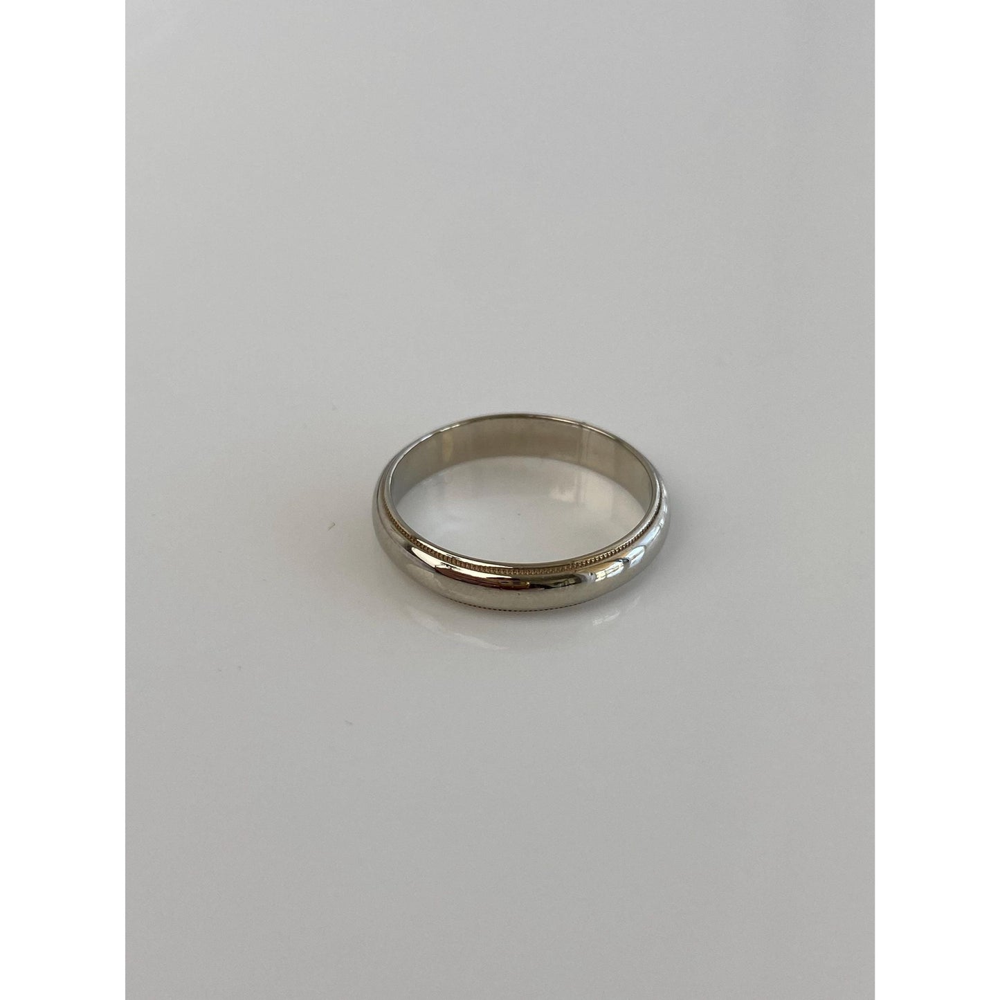 Vintage Solid 14k White Gold Miligrain Ring Band - Size 6.5