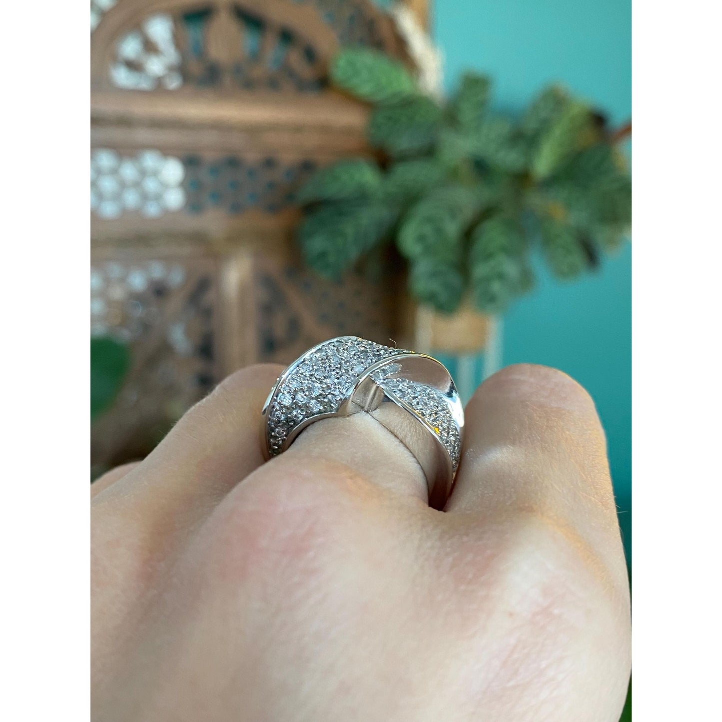 Vintage Solid 14k White Gold Diamond Twist Ring Band - Size 6.25