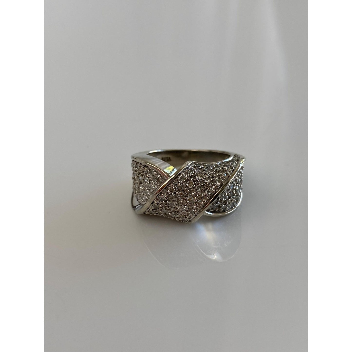 Vintage Solid 14k White Gold Diamond Twist Ring Band - Size 6.25