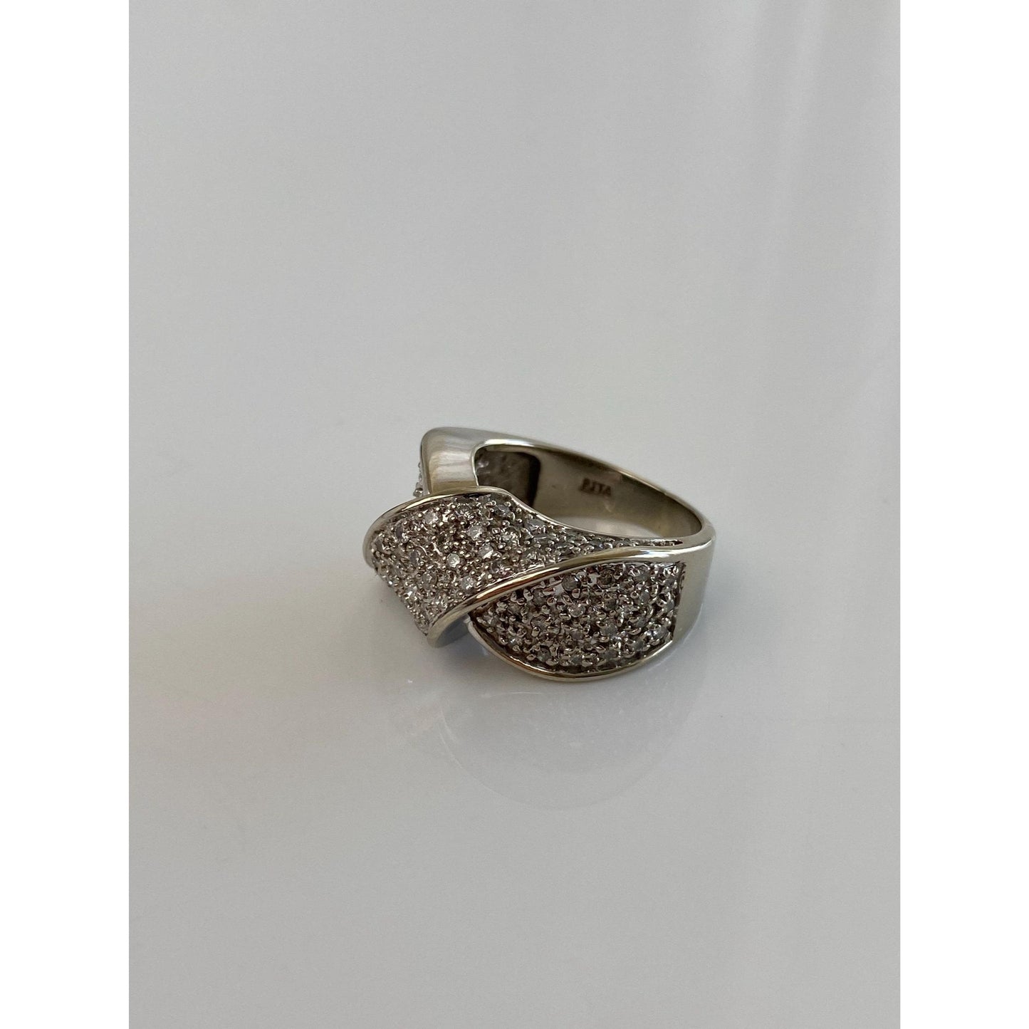 Vintage Solid 14k White Gold Diamond Twist Ring Band - Size 6.25