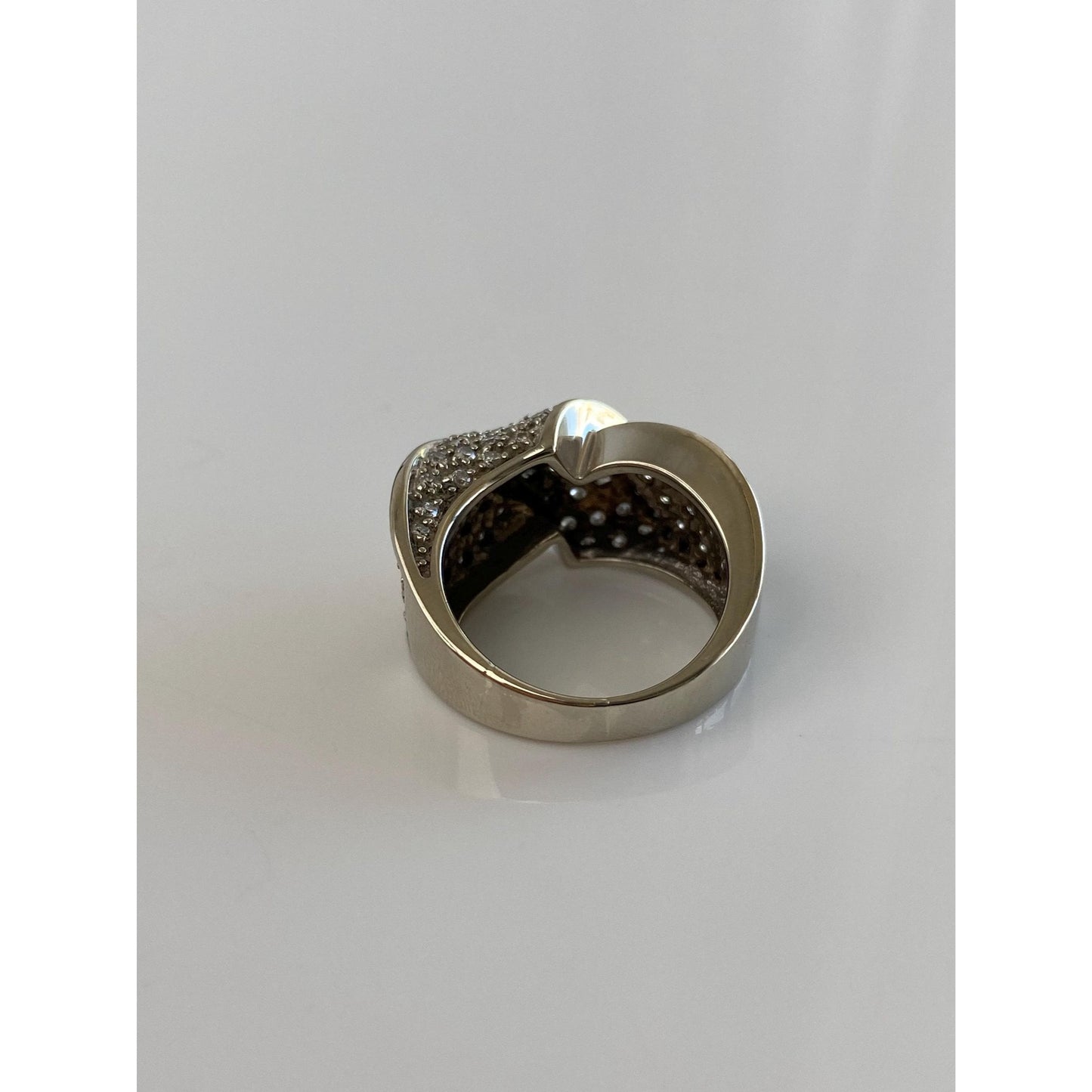 Vintage Solid 14k White Gold Diamond Twist Ring Band - Size 6.25