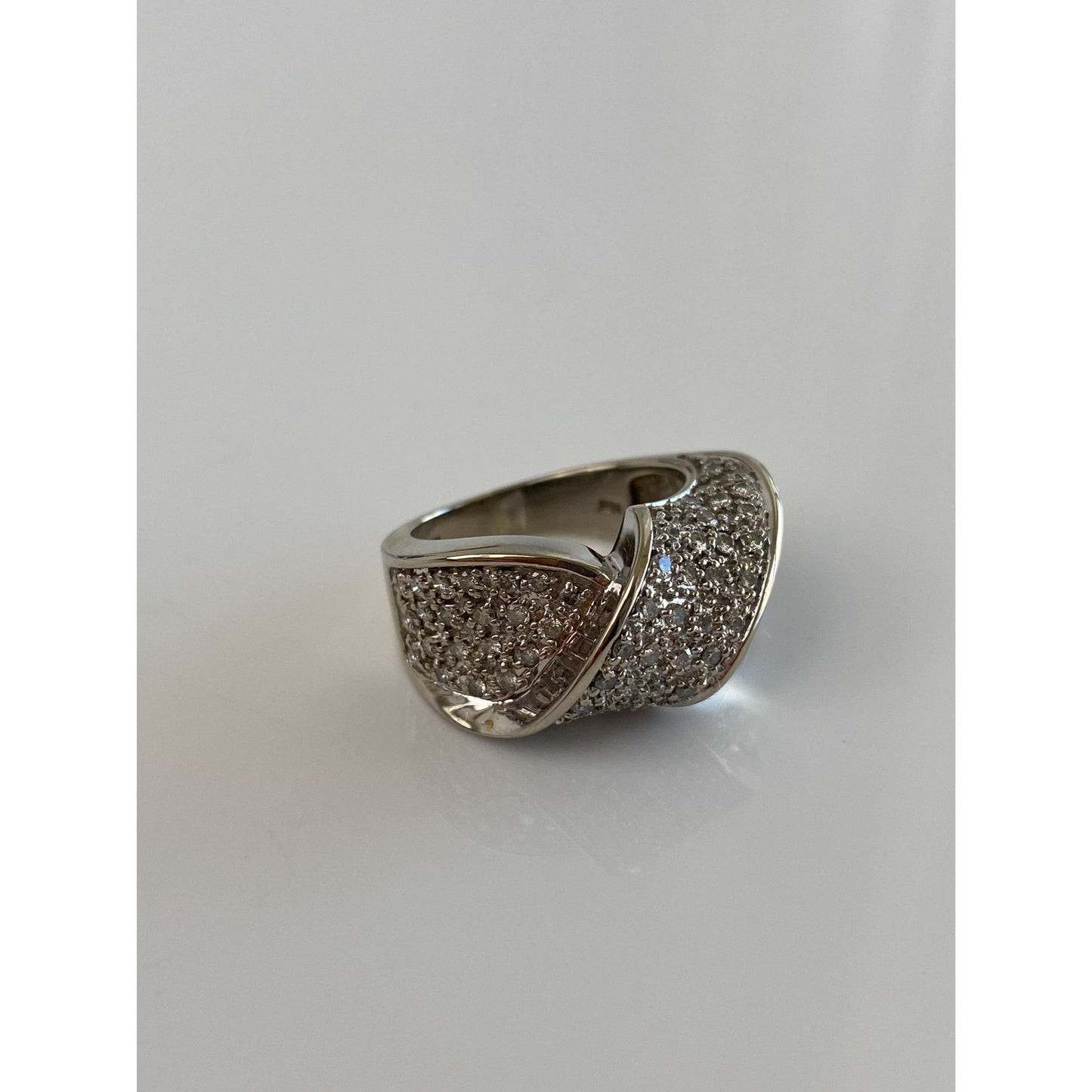 Vintage Solid 14k White Gold Diamond Twist Ring Band - Size 6.25