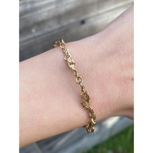 Vintage Solid 14k Yellow Gold Textured Nugget Link Bracelet - 7.25 inches