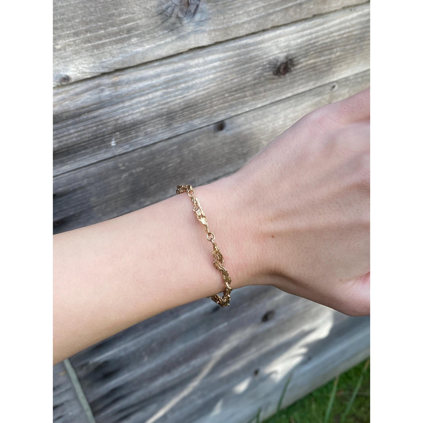 Vintage Solid 14k Yellow Gold Textured Nugget Link Bracelet - 7.25 inches