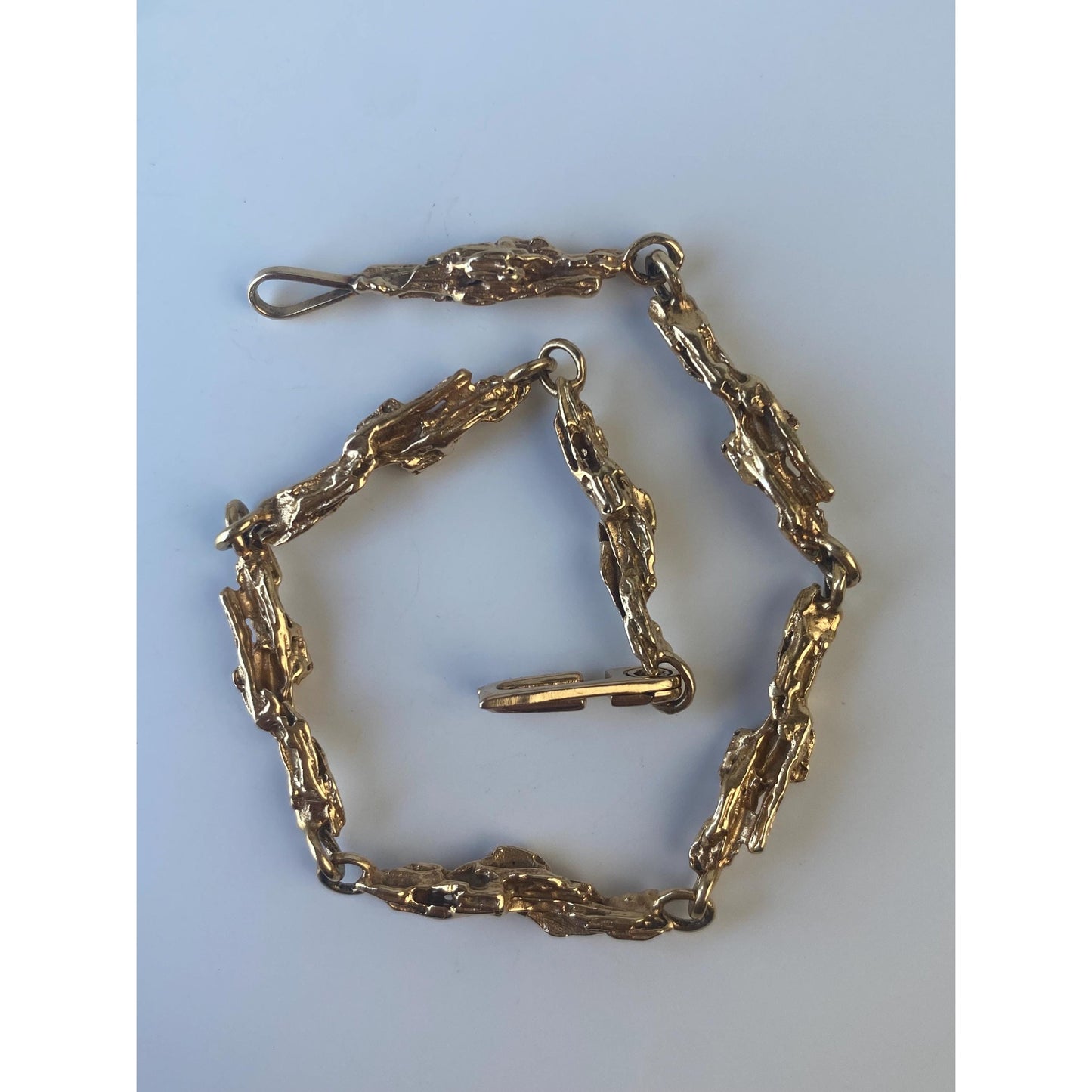 Vintage Solid 14k Yellow Gold Textured Nugget Link Bracelet - 7.25 inches