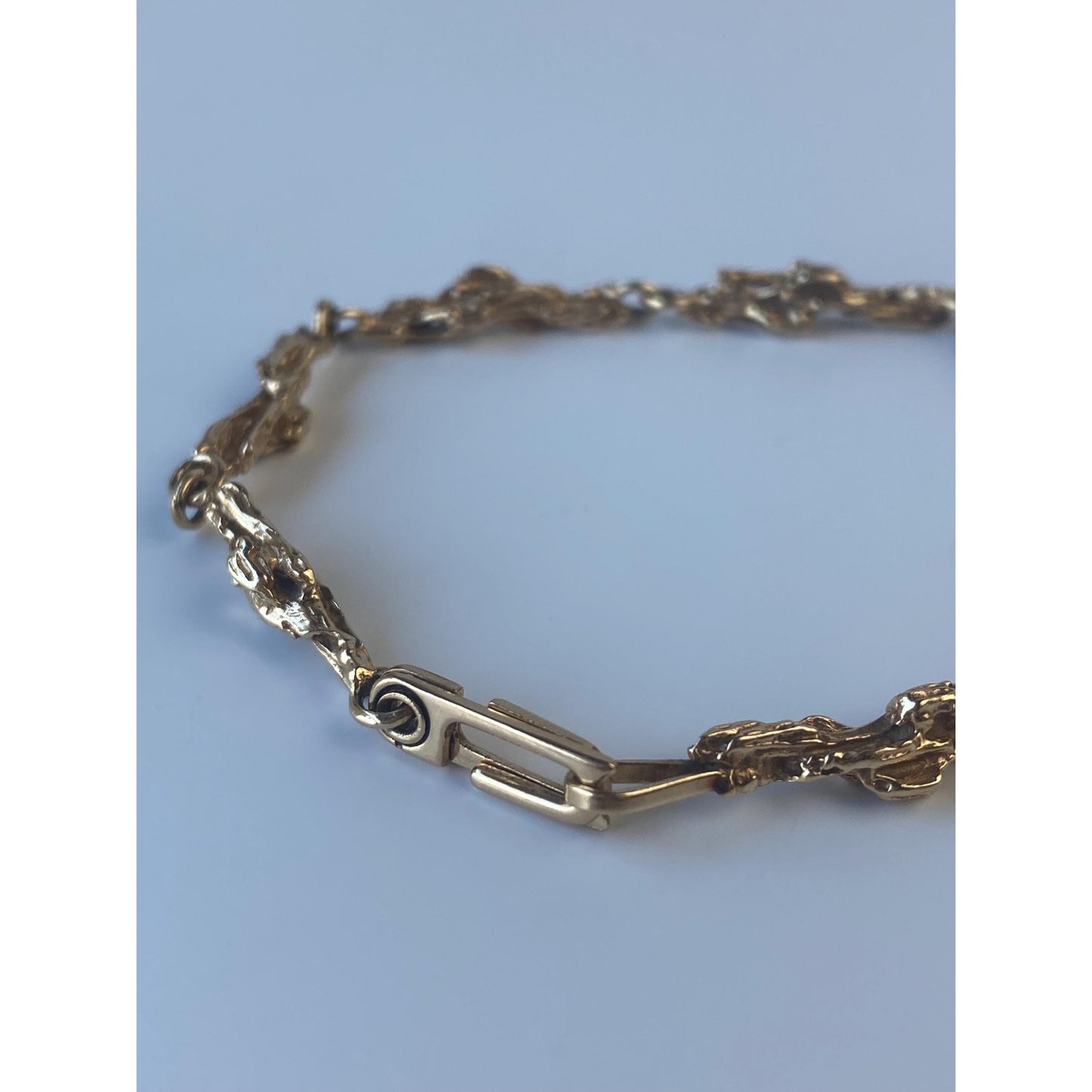 Vintage Solid 14k Yellow Gold Textured Nugget Link Bracelet - 7.25 inches