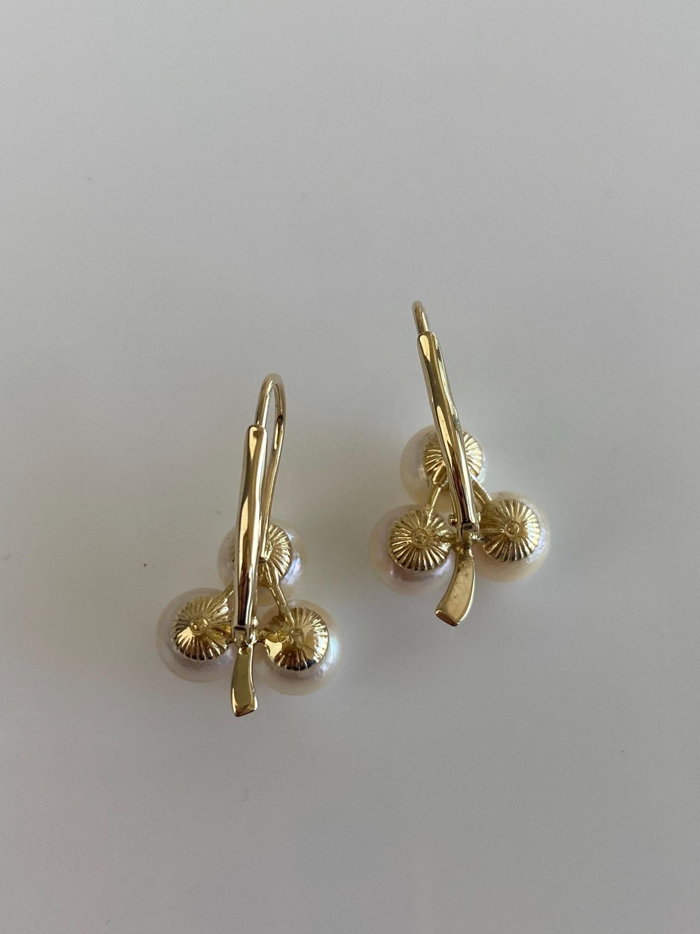Vintage Solid 14k Yellow Gold Triple Pearl Drop Earrings